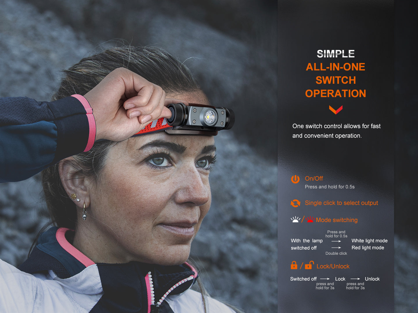 Fenix HM62 T Lightweight Rechargeable Headlamp for Trail Running, Hiking, Camping & Outdoor Adventures - 500 Lumens Waterproof LED Headlight with Adjustable Beam