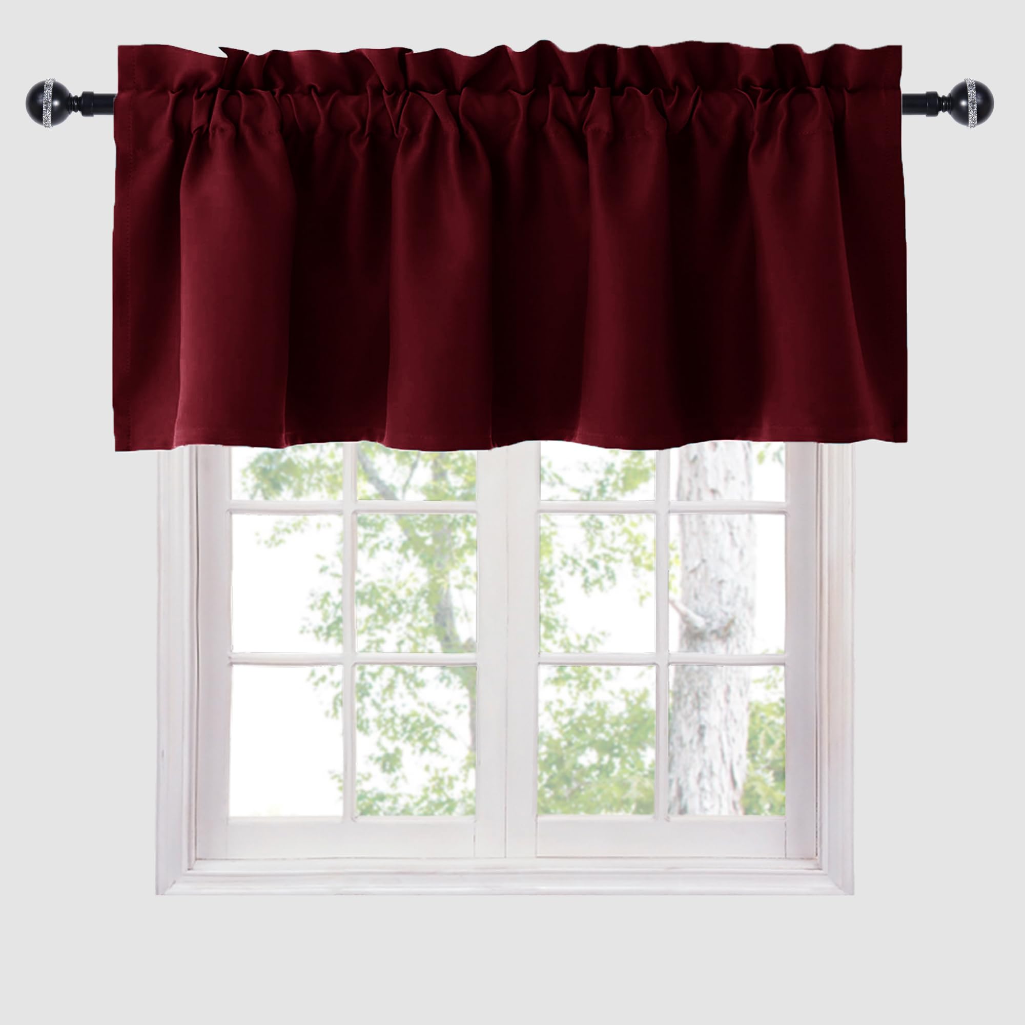 Blackout Thermal Insulated Solid Window Valance Curtains for Kitchen - Burgundy, 60 x 18 Inches, 1 Panel - Perfect for Home Decor, Privacy & Energy Efficiency
