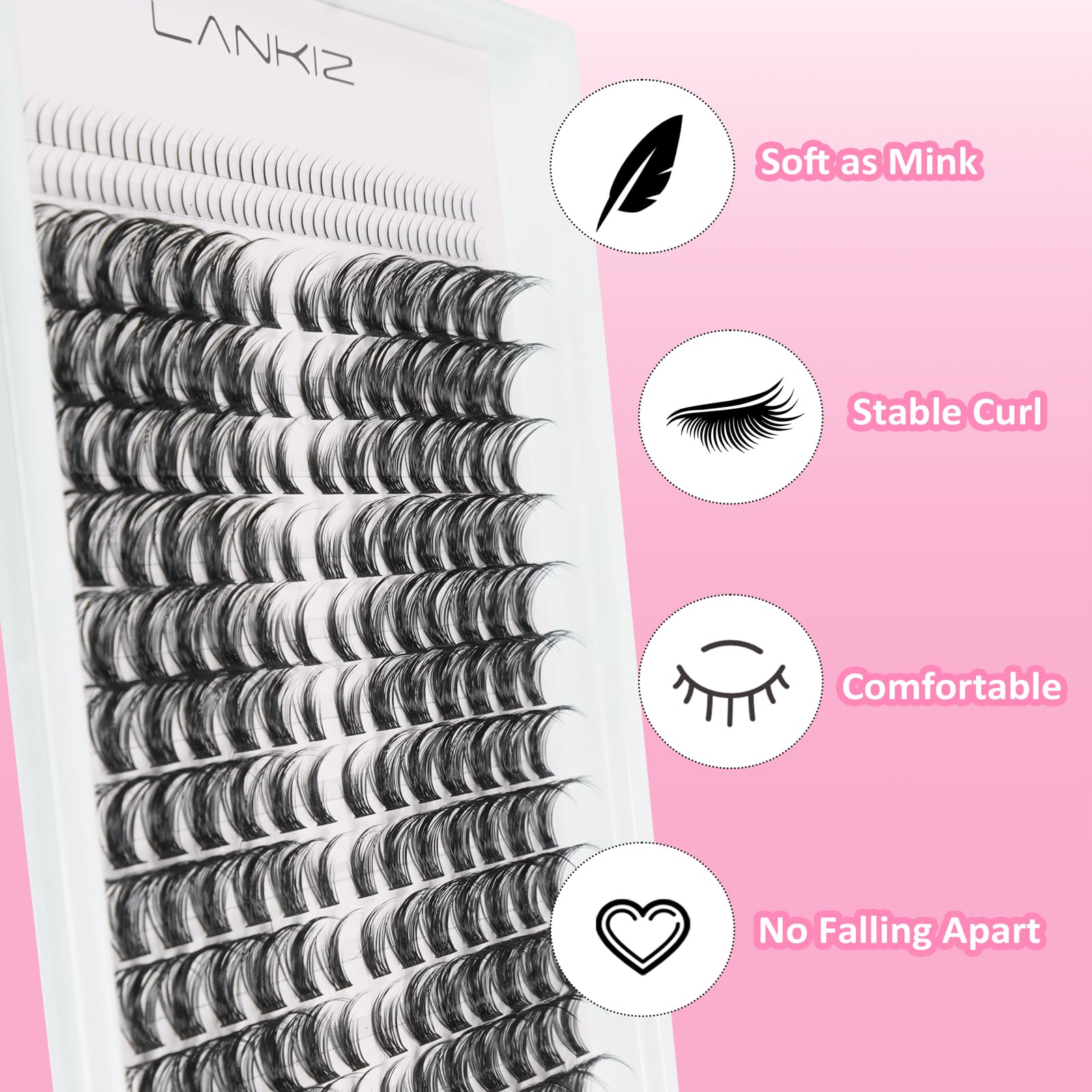 LANKIZ Manga Lashes - Natural Look False Eyelashes Clusters, D Curl Anime Lashes Extensions for Asian Eyes | Korean Makeup, Mink Wispy Fluffy Individual Lashes (Cluster-01 PLUS) - Perfect for Cosplay, Daily Wear & Special Occasions