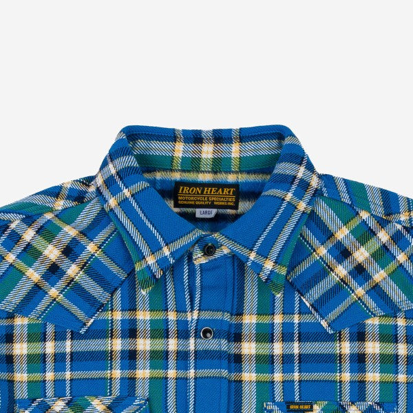 Iron Heart IHSH-370 Ultra Heavy Flannel Tartan Check Western Shirt for Men - Blue Plaid Workwear Shirt | Durable & Warm for Outdoor, Ranch Work & Casual Wear