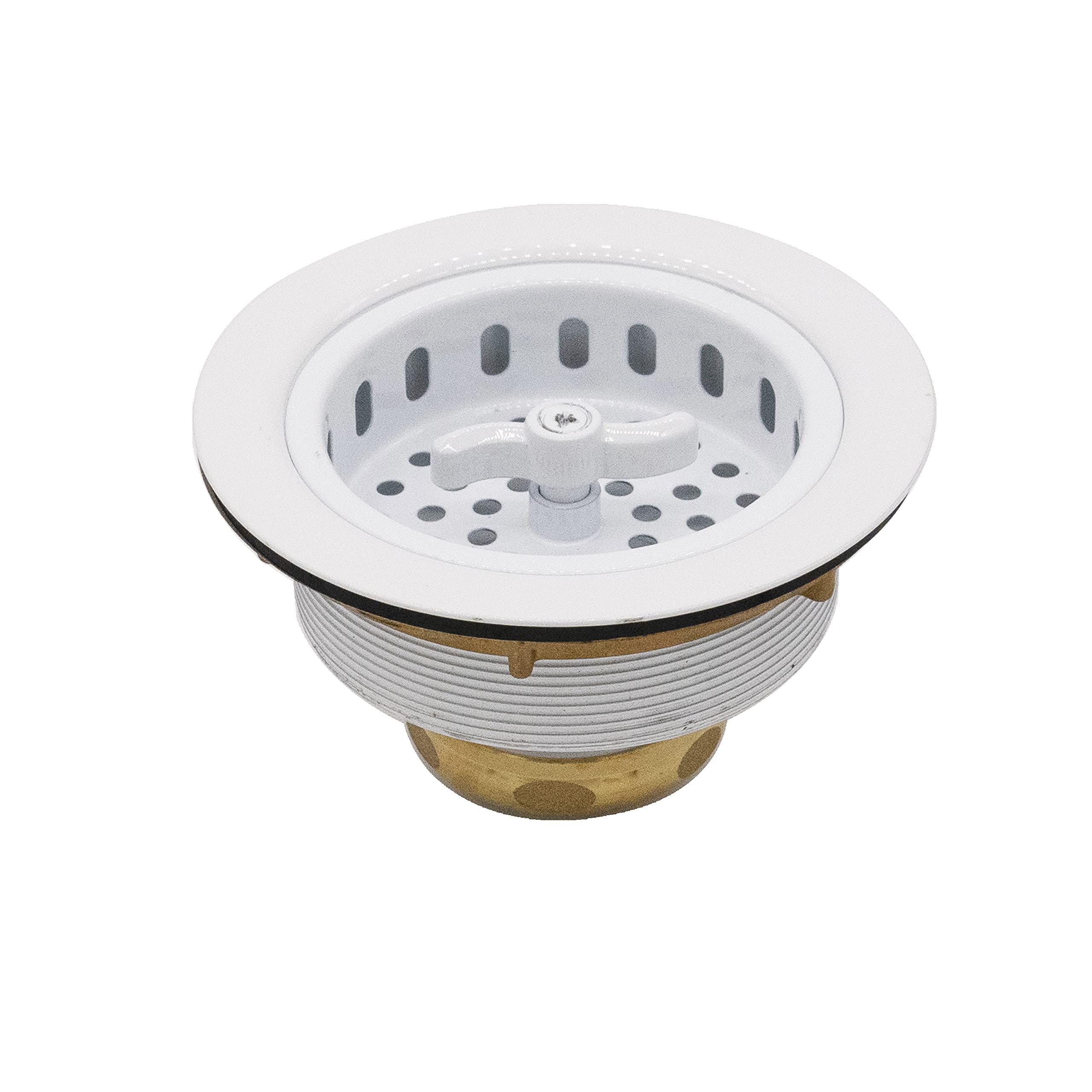 Westbrass D2155-50 Large Kitchen Basket Strainer with Wing Nut Style, Waste Disposal Flange & Stopper - Powder Coated White for Sink Drainage & Food Waste Disposal - Perfect for Kitchen, Restaurant & Commercial Use