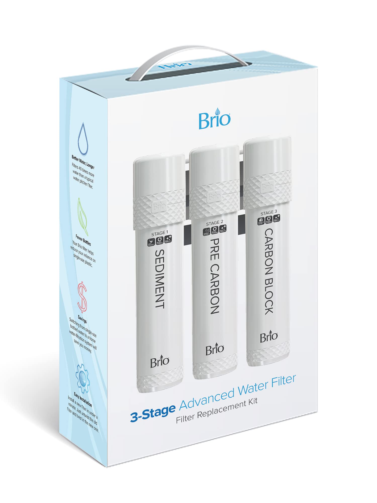 Brio 3-Stage Water Filter Replacement Kit - Compatible with Brio 3-Stage Water Cooler Dispensers | Purifies & Enhances Drinking Water for Home, Office & Kitchen Use