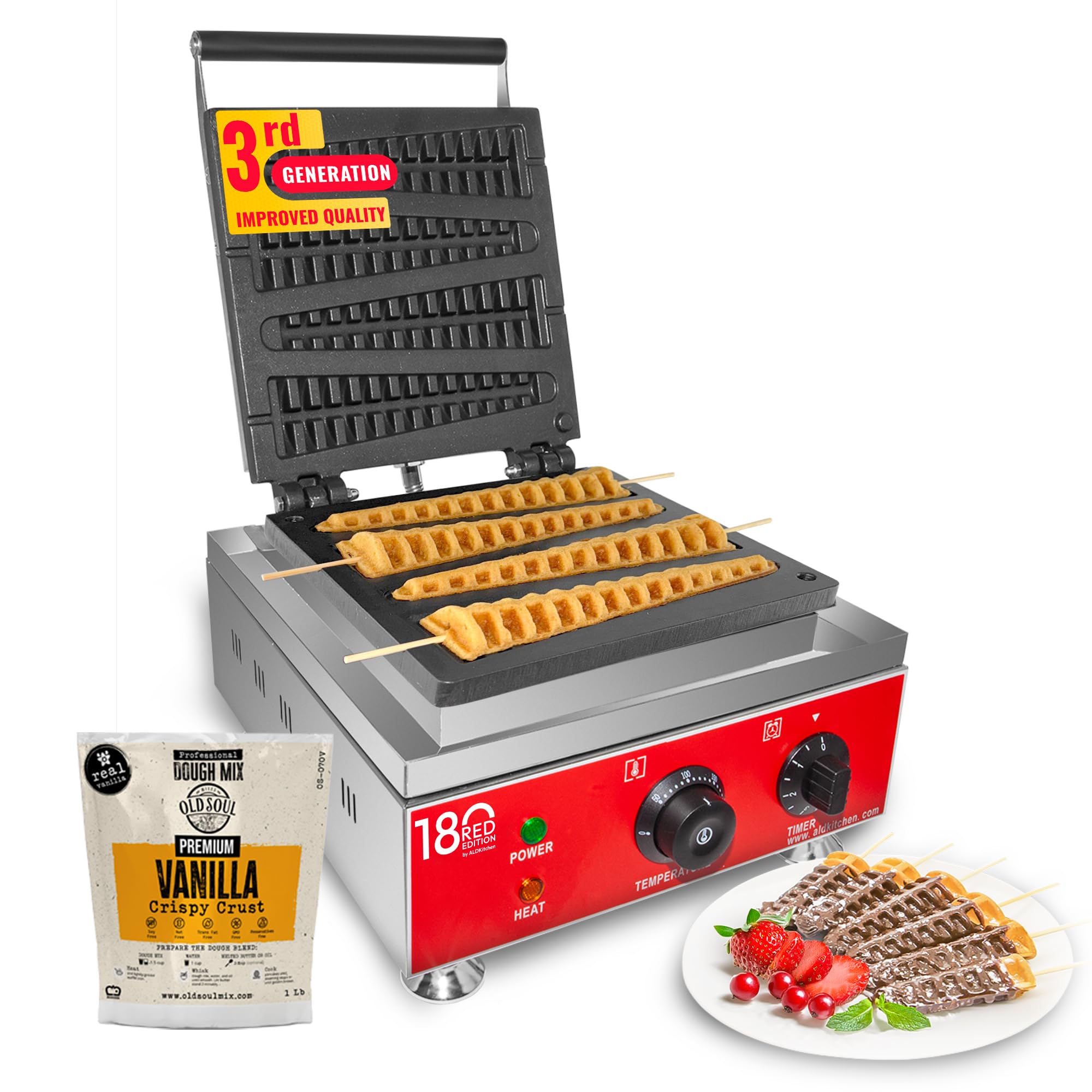 Electric Waffle Stick Maker with Nonstick Plates - 110V Manual Waffle Iron for 4 Sticks - Perfect for Breakfast, Snacks, Parties & On-the-Go Treats