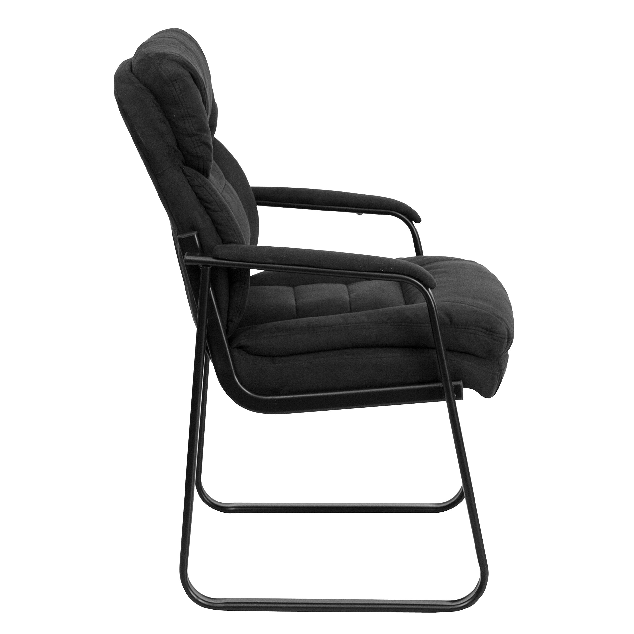 EMMA & OLIVER Black Microfiber Side Chair with Lumbar Support & Sled Base - Modern Dining Chair for Kitchen, Office, or Living Room - Comfortable & Stylish Seating Solution