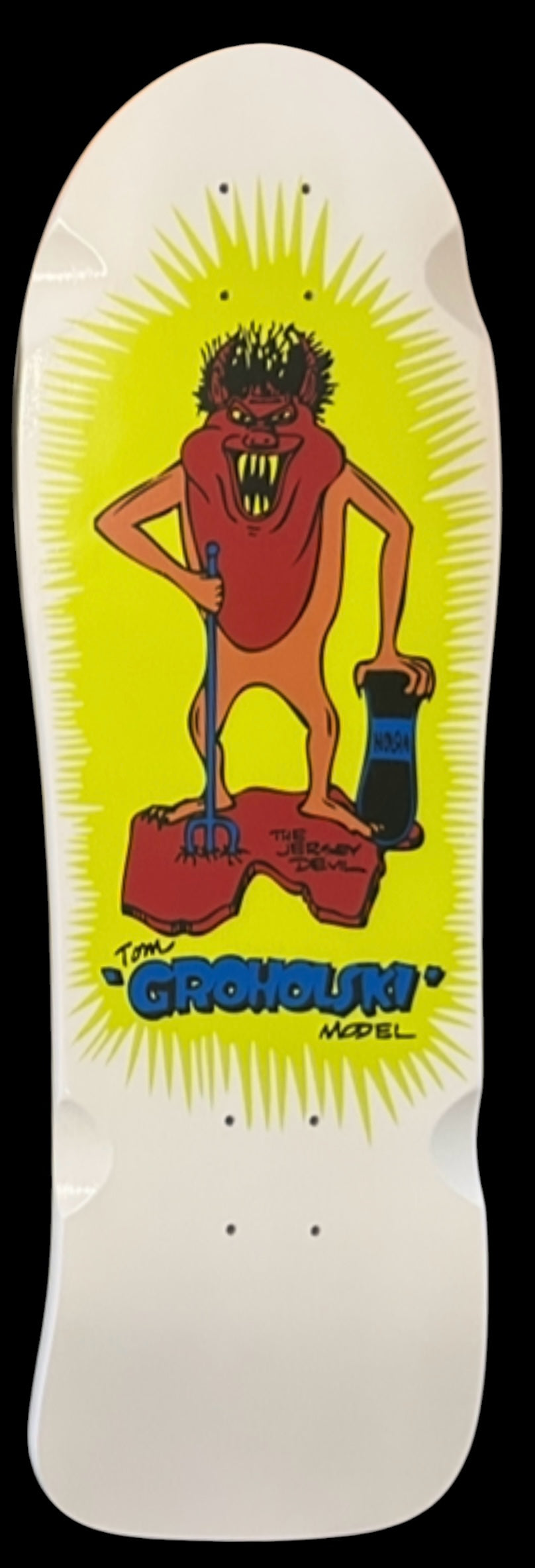 NEW Vision Tom Groholski Jersey Devil Reissue Skateboard Deck - White/Yellow | Vintage Skateboard for Collectors & Skaters | Perfect for Street Skating & Wall Art Display