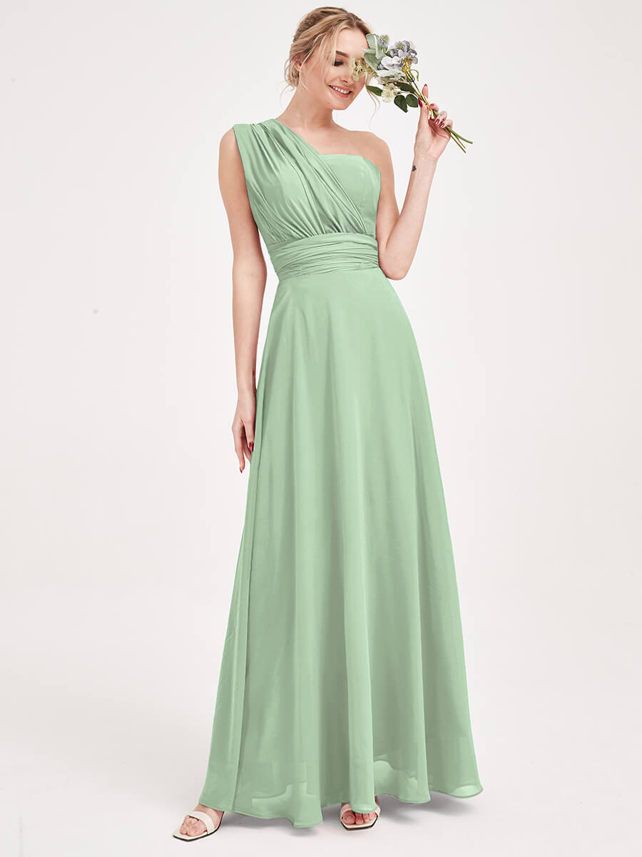 Elegant Convertible Chiffon Bridesmaid Dress - Wrap Style Sage Green Maxi Gown for Weddings, Parties & Formal Events