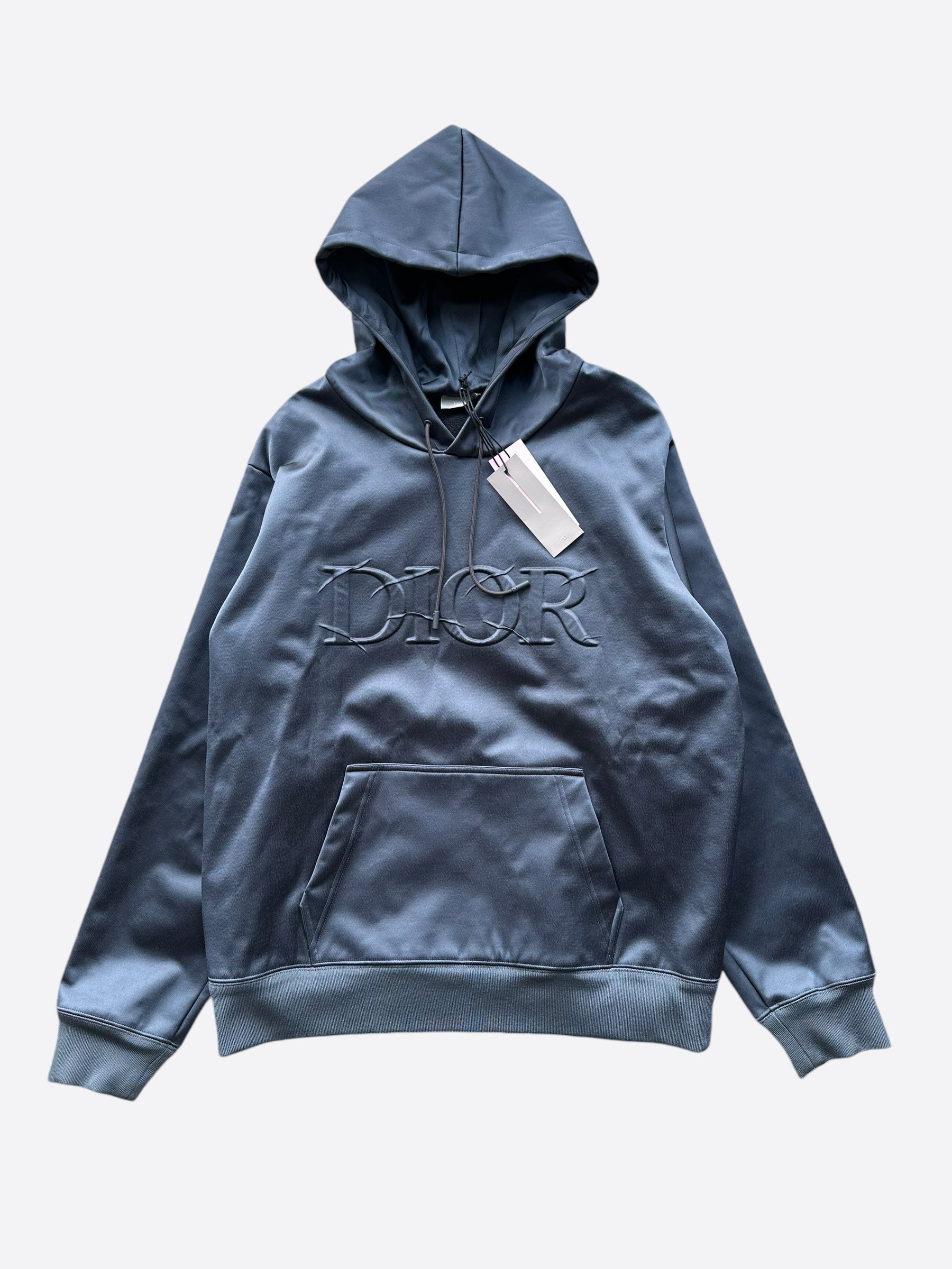Dior Daniel Arsham Blue Embossed Metallic Logo Hoodie - Men's Luxury Streetwear Fashion for Casual Wear & Urban Style