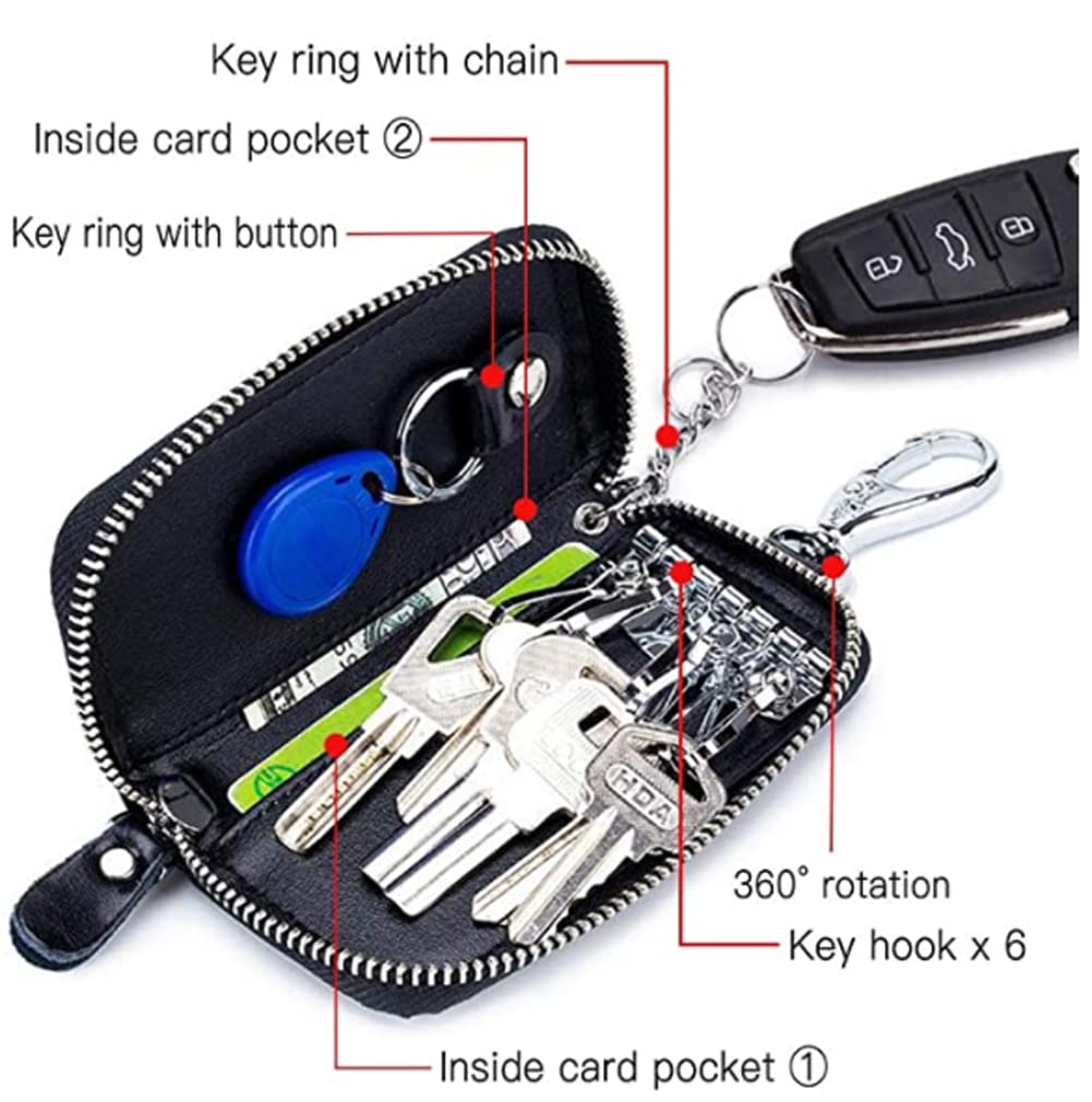 Genuine Leather Car Key Wallet for Women & Men - Key Holder Organizer with Card Slots - Perfect for Travel, Work & Everyday Use