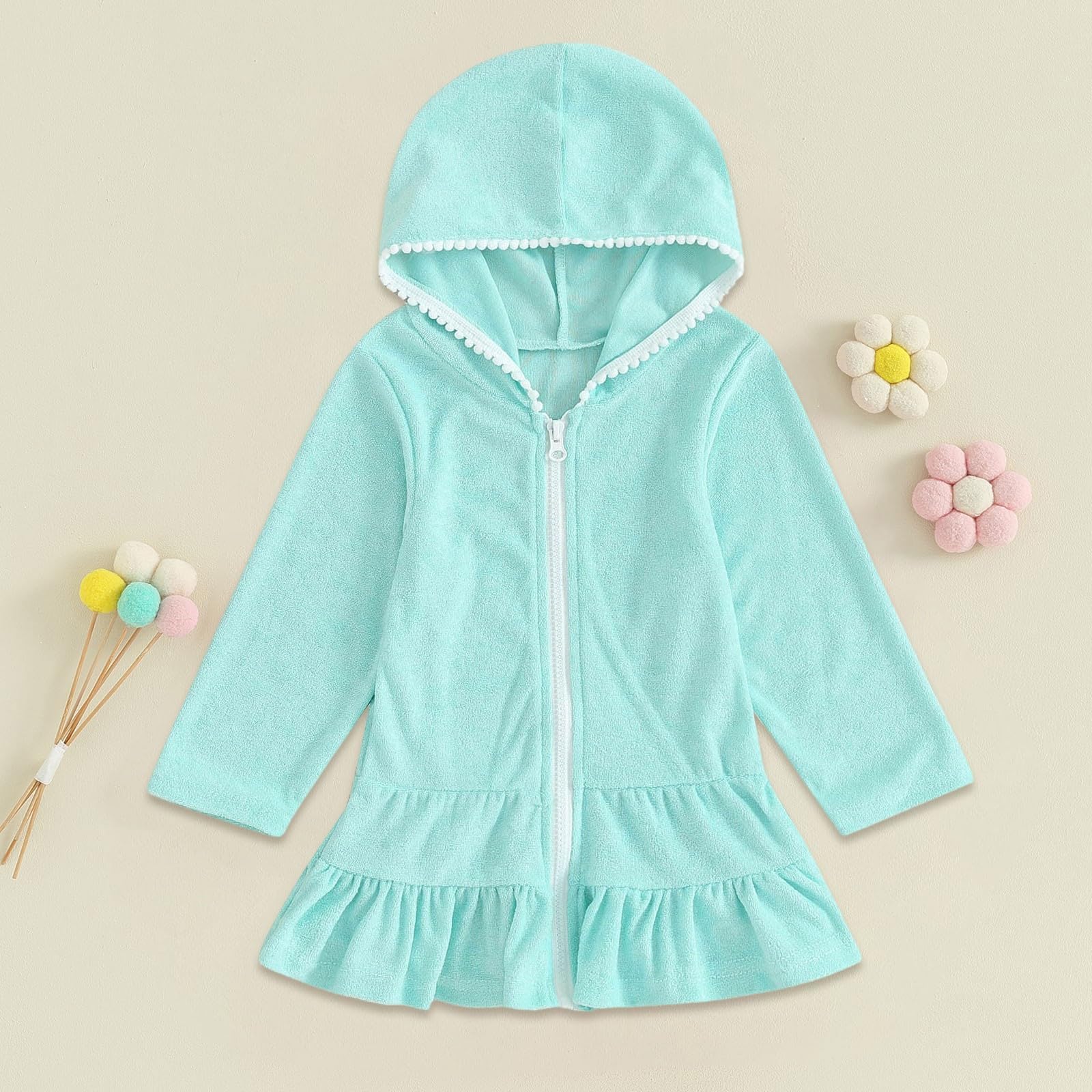 **Toddler Girls' Zip-Up Swim Cover Up - Terry Cloth Bathing Suit Robe for Pool & Beach - Quick-Dry Towel Wrap for Kids**    *(Perfect for beach trips, poolside lounging, post-swim warmth, and easy changing!)*