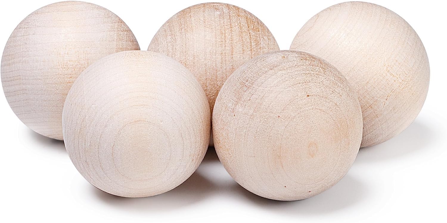 Swedish Stickhandling Balls - 5-Pack Unfinished Hardwood Floorball Training Equipment for Street Hockey - 2-Inch No-Bounce Wooden Balls - Perfect for Stickhandling Drills, Hockey Training & Outdoor Sports Practice
