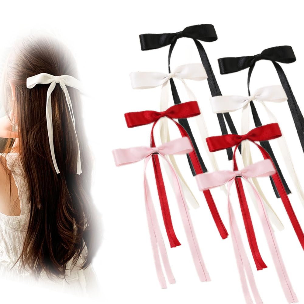 Elegant Hair Bow Clips for Girls & Women - Fashionable Tassel Ribbon Bows with Long Tail, Preppy Bowknot Claw Clips | Perfect Hair Accessories for Parties, Weddings & Daily Wear