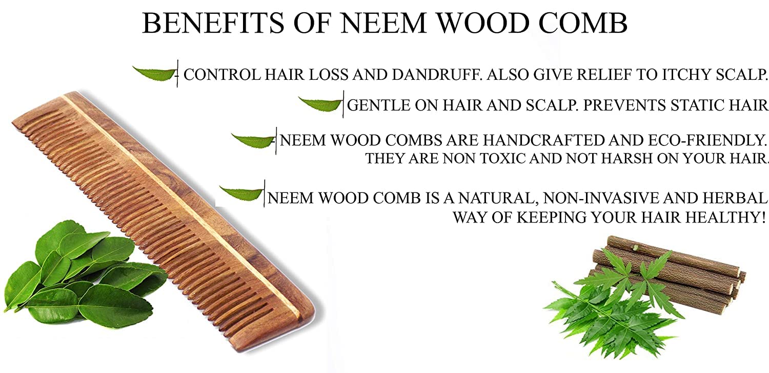 Natural Pure Neem Wood Comb for Hair Growth & Scalp Care - Anti-Static & Gentle Detangling Comb for Men & Women (Pack of 1, Brown) | Perfect for Daily Hair Care, Travel & Eco-Friendly Gifting