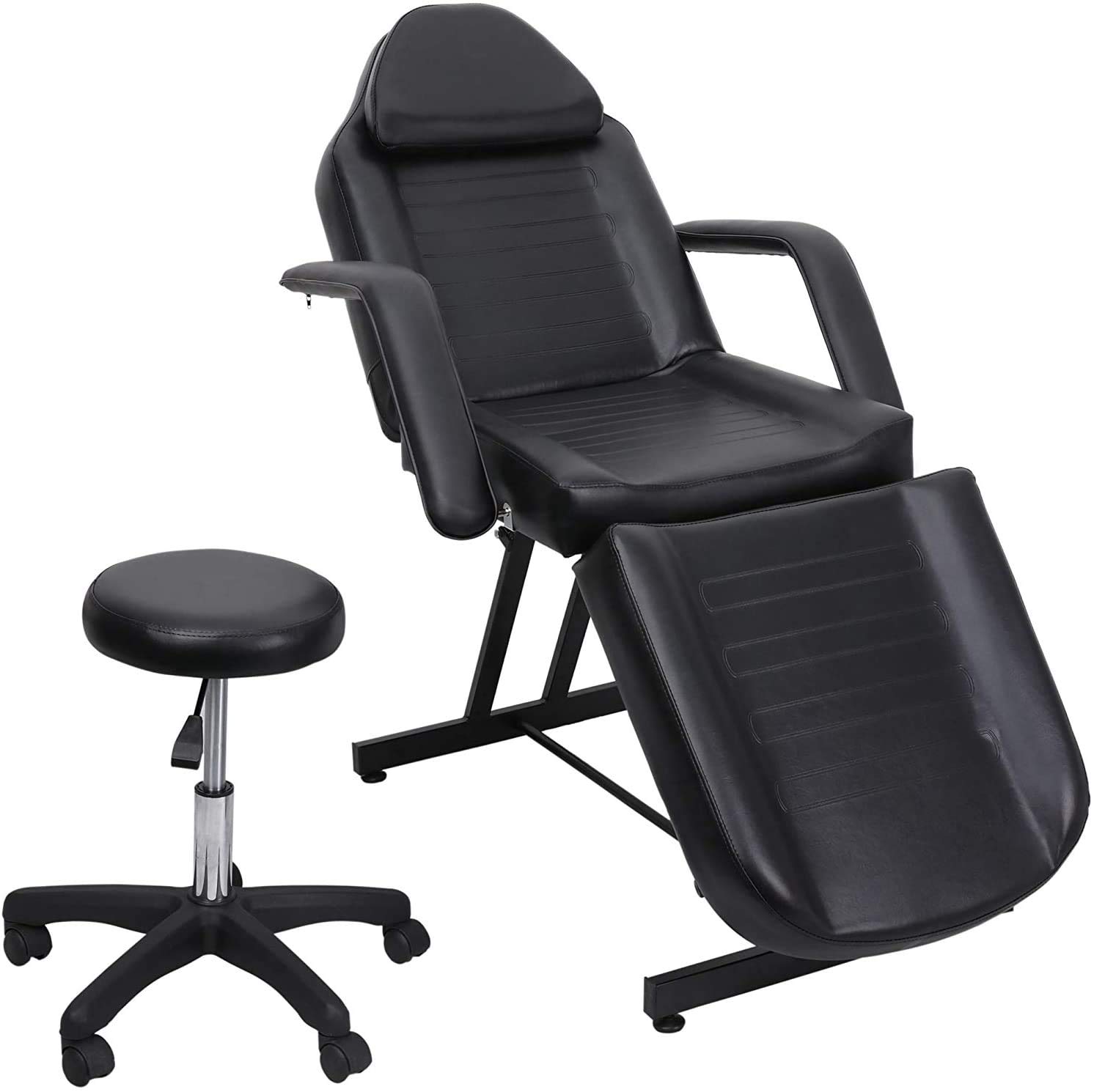 Professional Multi-Purpose Spa Facial Bed - Adjustable Tattoo & Beauty Salon Bed with Stool, Black - Perfect for Massage, Facial Treatments & Tattoo Services