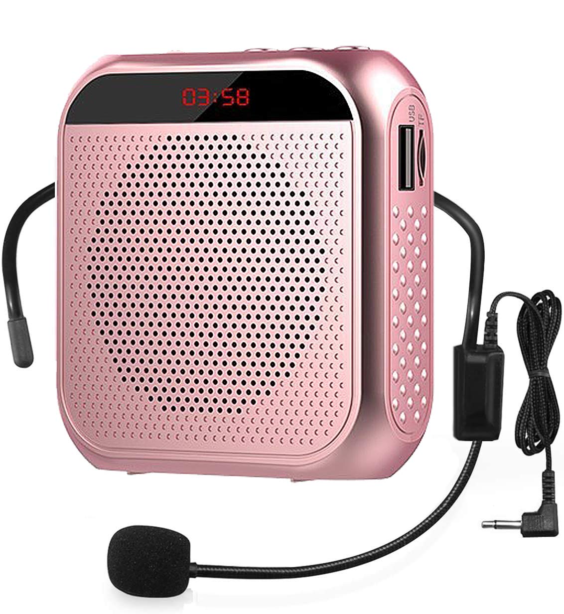 Portable Voice Amplifier with Wired Microphone Headset - Rechargeable PA System Speaker for Teachers, Tour Guides & Public Speaking - Personal Speech Amplifier with Loudspeaker - Ideal for Classrooms, Meetings & Outdoor Events (Rose Gold)
