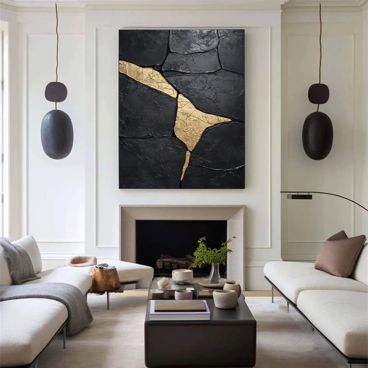 Black Gold Minimalist Textured Painting Canvas Wall Art - Modern Abstract Home Decor for Living Room, Bedroom & Office | Premium Quality #MZ124