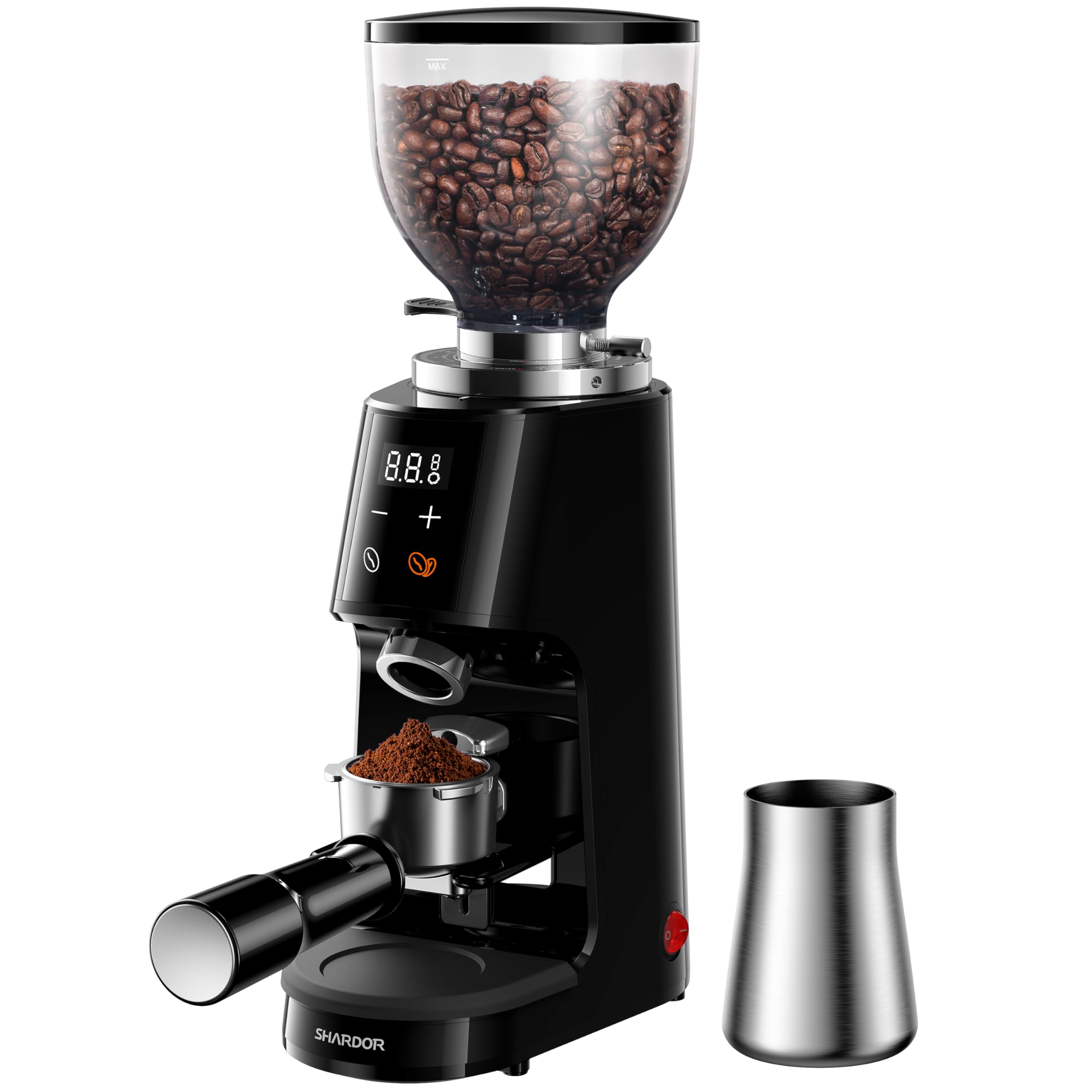 SHARDOR Professional 64mm Burr Coffee Grinder - 100 Precise Grind Settings, All-Metal Chamber, Adjustable Electronic Timer & LED Display - Anti-Static Design for Espresso, French Press, Cold Brew & Pour Over Coffee - Perfect for Home Baristas & Coffee Enthusiasts (Black)