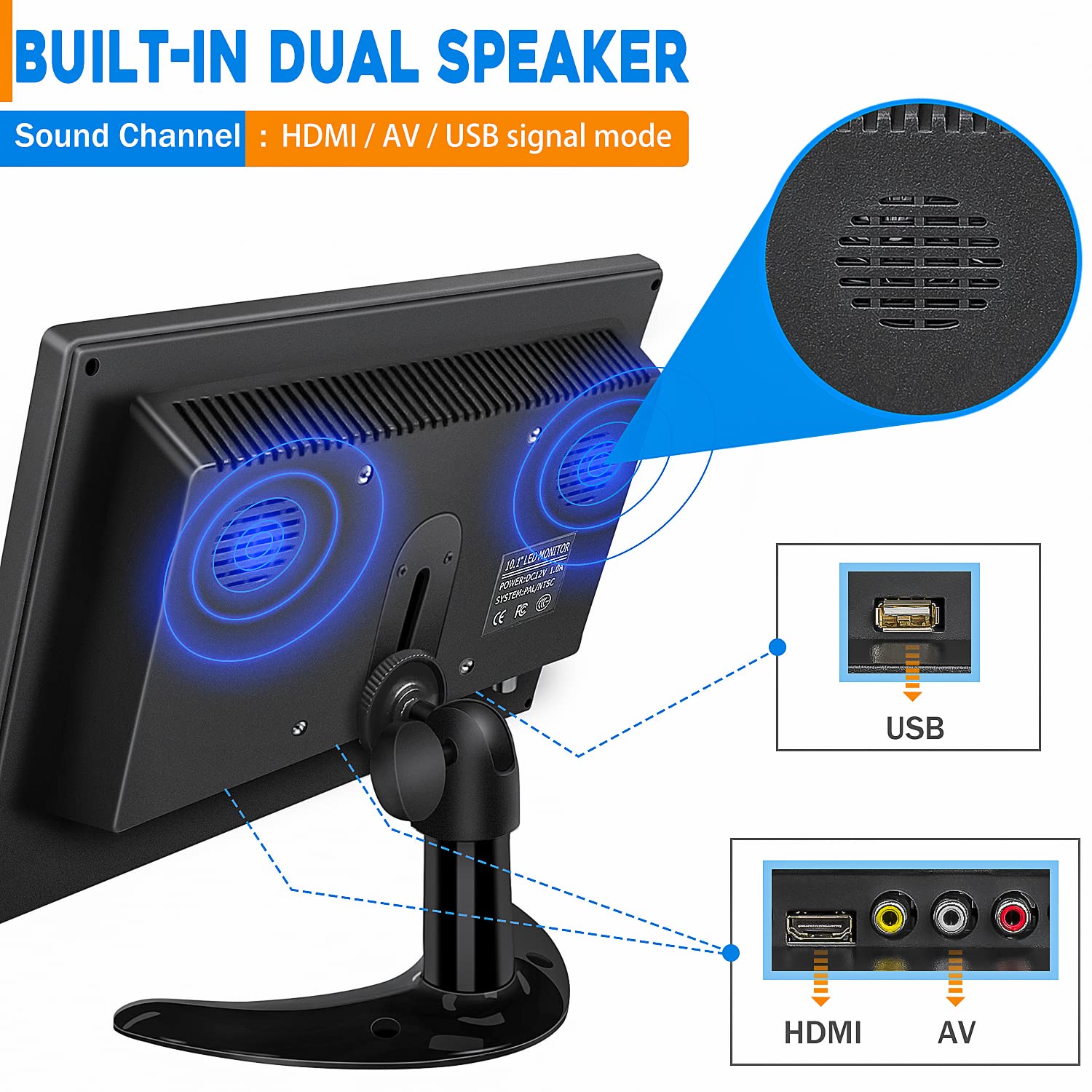 10.1 Inch HD Security Monitor - 1366x768 Resolution Portable HDMI Display with Remote, Dual Speakers, HDMI/VGA/BNC/USB Inputs for Gaming, CCTV, Raspberry Pi & PC - Perfect for Home Surveillance & Multi-Screen Setups