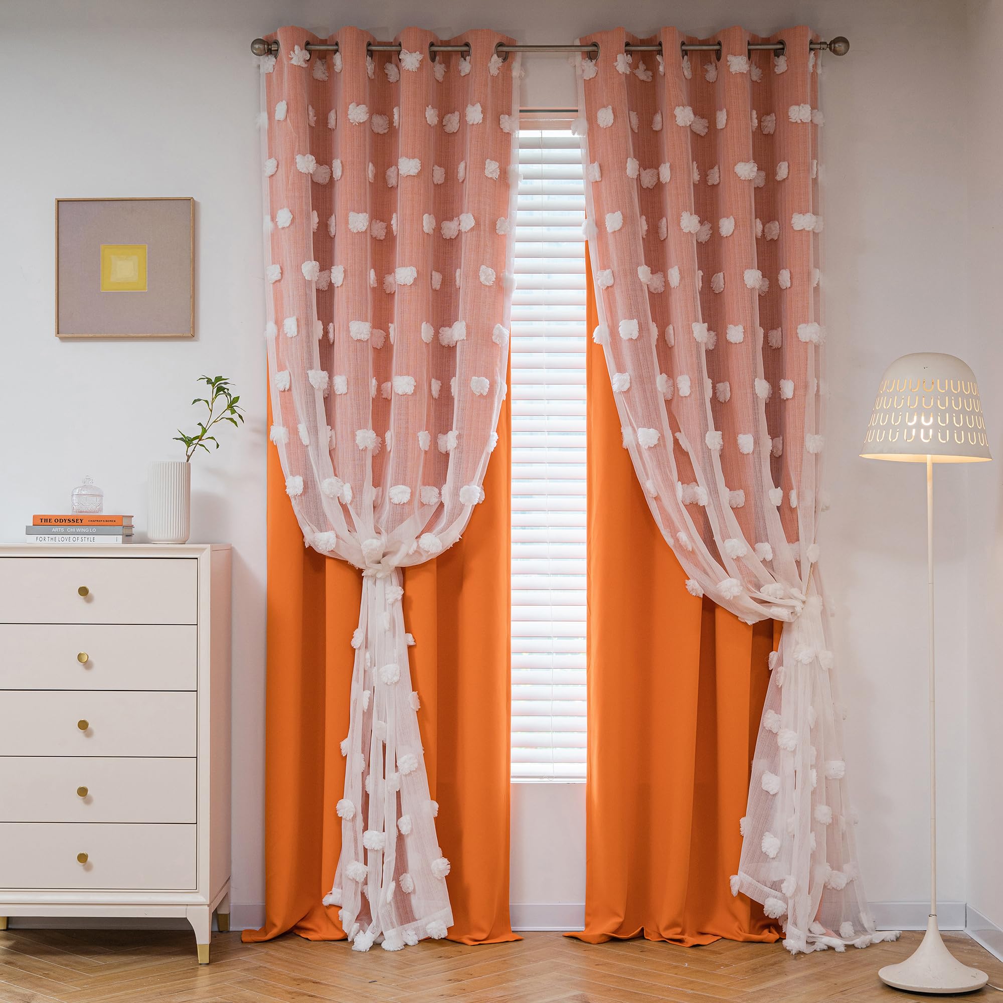 MYSKY HOME Orange Sheer Curtains 95 Inches Long - Grommet Top Blackout Window Panels 52