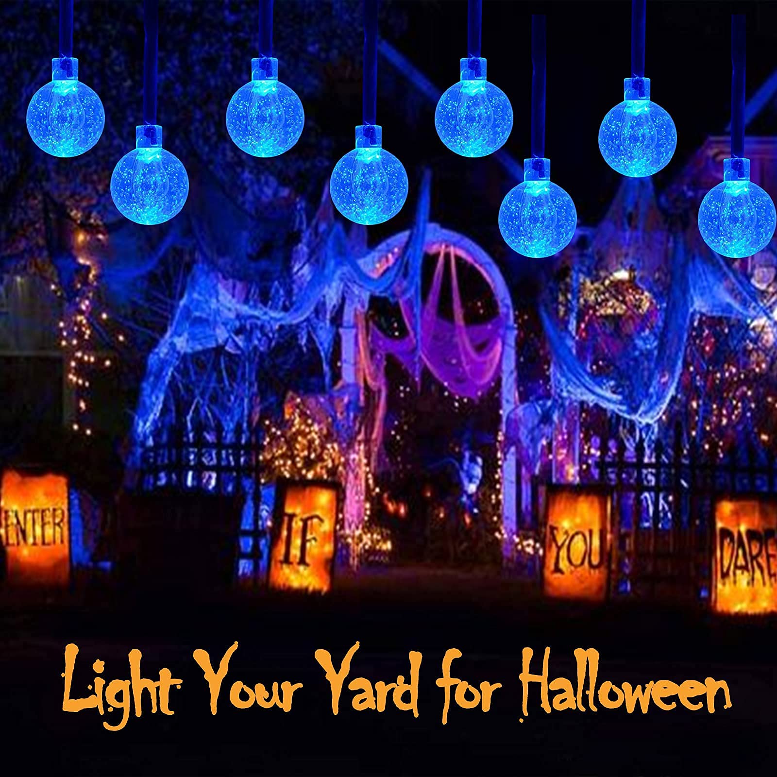 Blue 2-Pack 100 LED 64FT Crystal Globe Solar Christmas Lights - Waterproof Outdoor Solar String Lights with 8 Lighting Modes - Solar Powered Decor for Trees, Gardens, Patios, Parties & Weddings - Perfect for Holiday, Christmas & Year-Round Outdoor Decorations