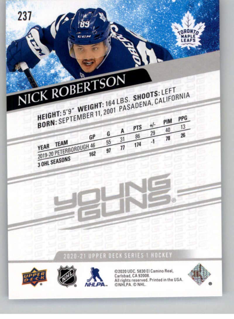 Nick Robertson RC Rookie Young Guns Hockey Card - Toronto Maple Leafs NHL Collectible for Sports Fans