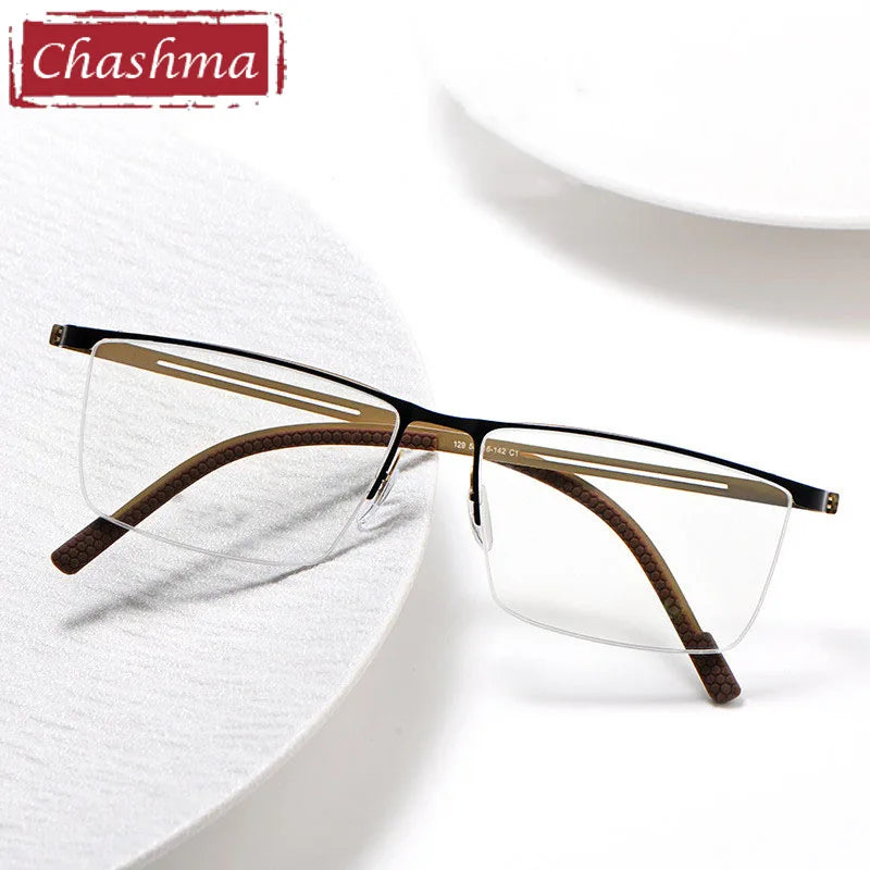 Stylish Men's Semi-Rim Square Brow Line Alloy Eyeglasses Frame 10129 - Perfect for Office, Reading & Fashion Accessories