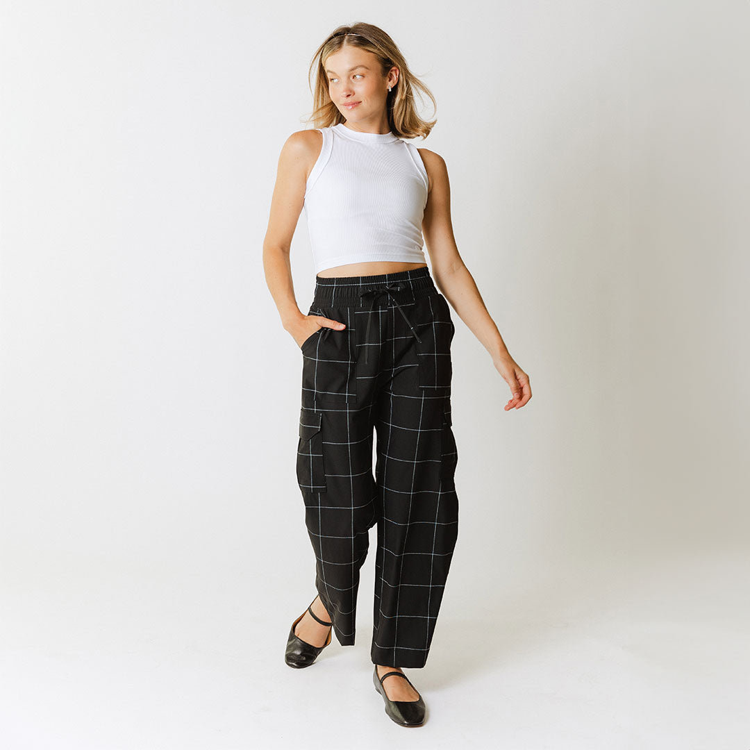 Audrey Cargo Pants for Women - Stylish Black Windowpane Design | Perfect for Casual Wear, Outdoor Adventures & Street Fashion