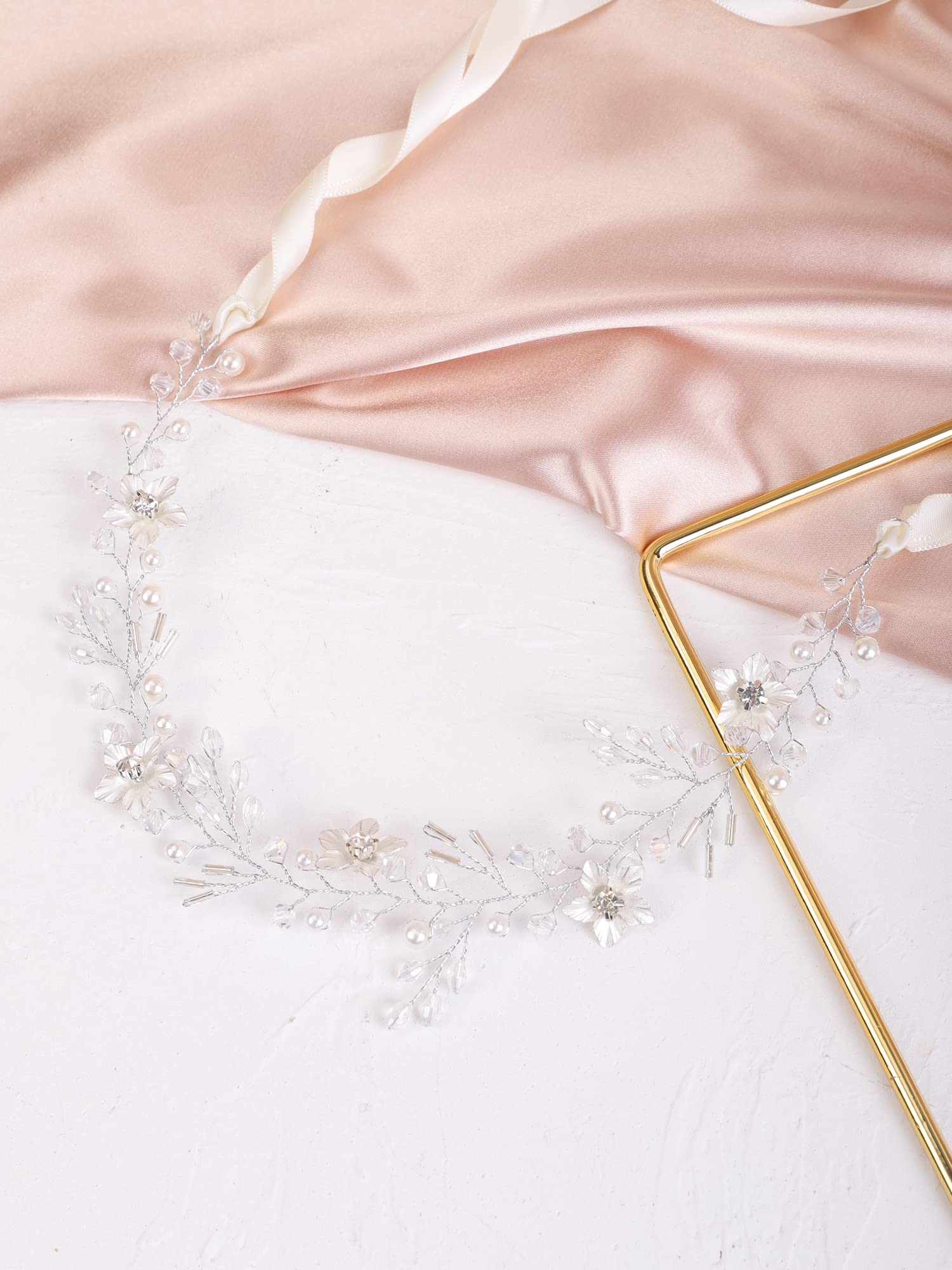 Kercisbeauty Silver Floral Headband for Women & Girls - Handmade Bohemian Wedding Hair Vine Accessory | Perfect for Bridal, Prom, Party & Special Occasions