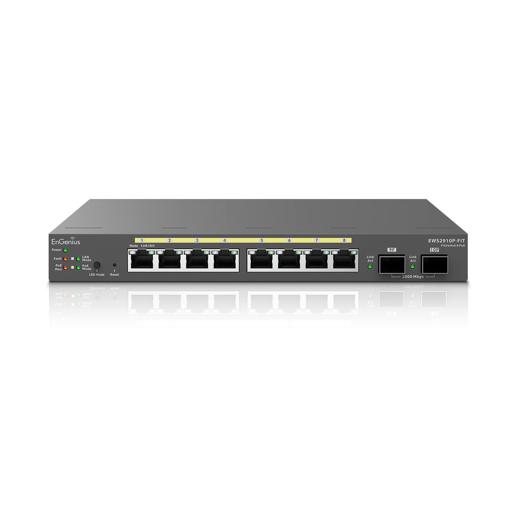 EnGenius Fit L2 Plus 8-Port Gigabit PoE Managed Switch with 2 SFP Uplink Ports | 55W Budget | 20Gbps Switching Capacity | Ideal for Small Business Networks & IP Camera Systems [EWS2910P-FIT]