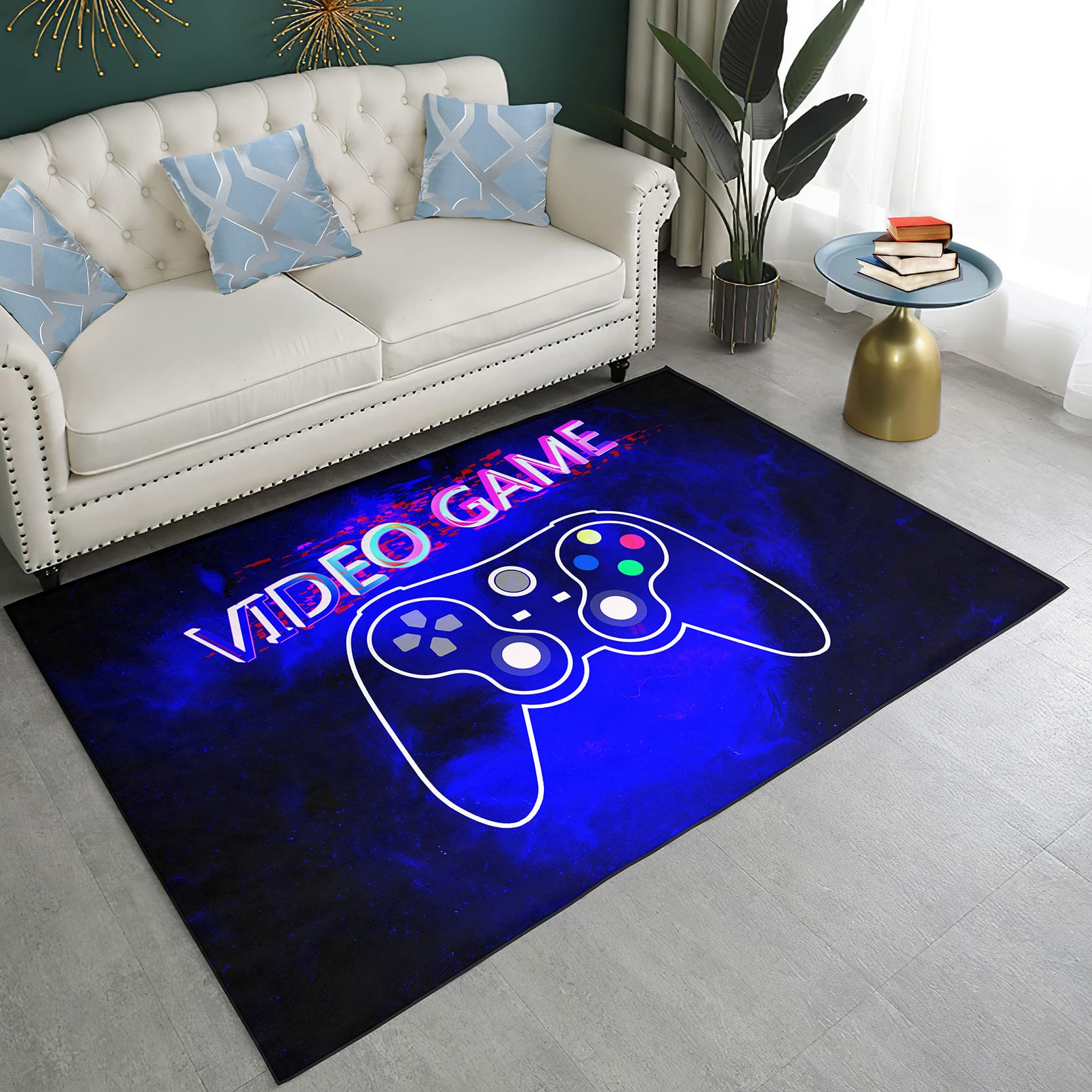 Gamer Rugs for Bedroom - Colorful Gamepad Print Carpet 47x31 Inch - Kids Boys Teen Game Room Floor Mats for Home, Play Area, Restaurant & Kitchen Decor