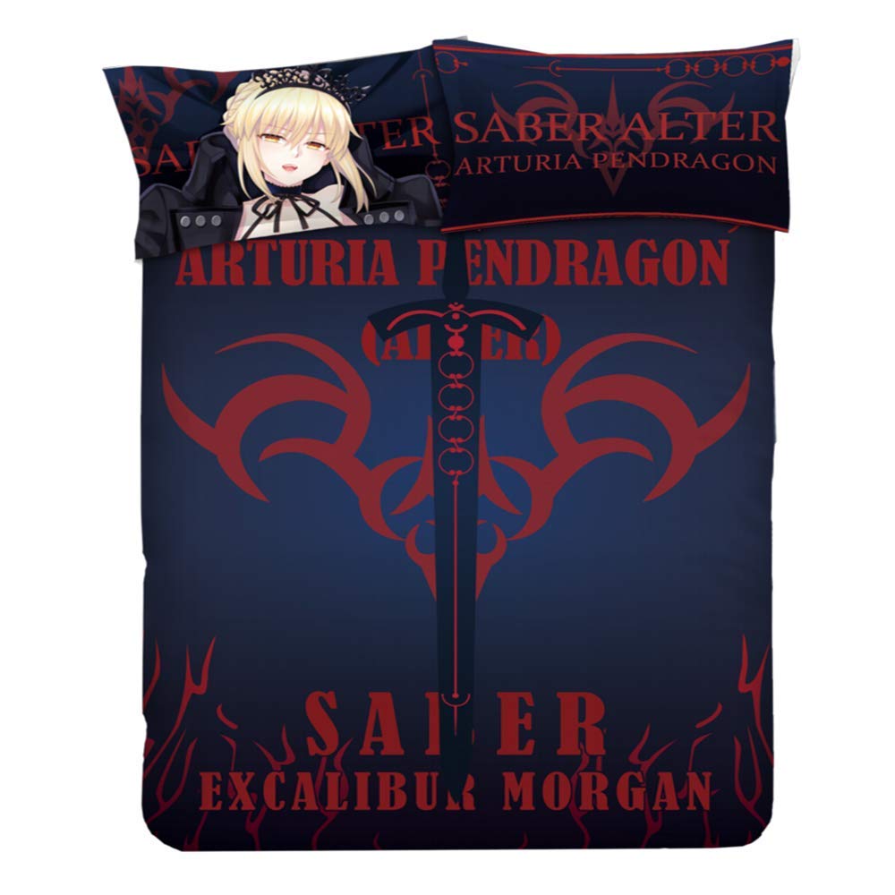 KOSEART Anime Bedding Set - Saber-Fate Themed Comforter, Duvet Cover, Bed Sheets & Pillowcases | Soft Microfiber Gaming Bedroom Decor for Anime Fans & Collectors