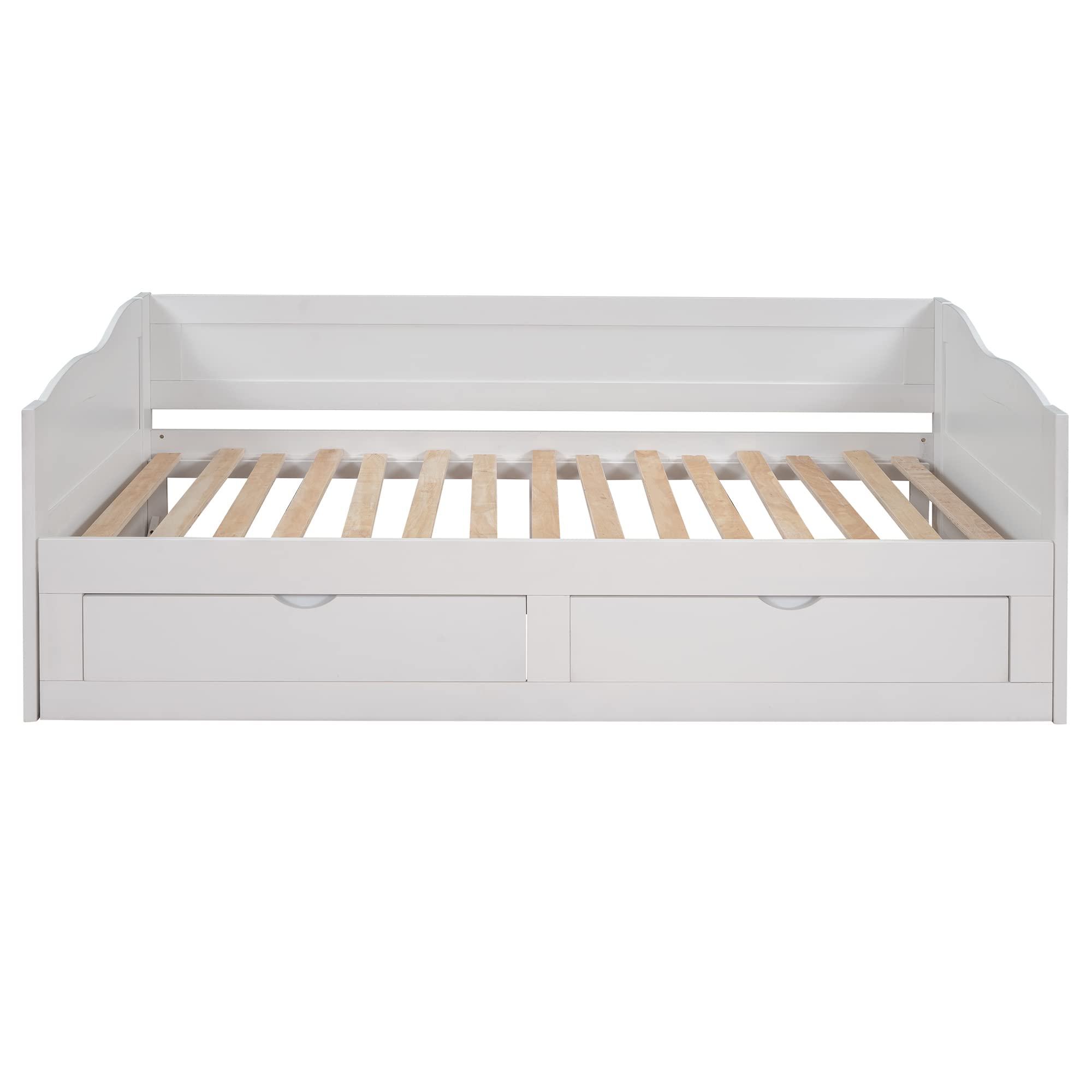 Extendable Twin Daybed with Trundle and Storage Drawers - White Wooden Sofa Bed Frame (No Box Spring Needed) - Perfect for Guest Rooms, Small Spaces & Dorm Rooms