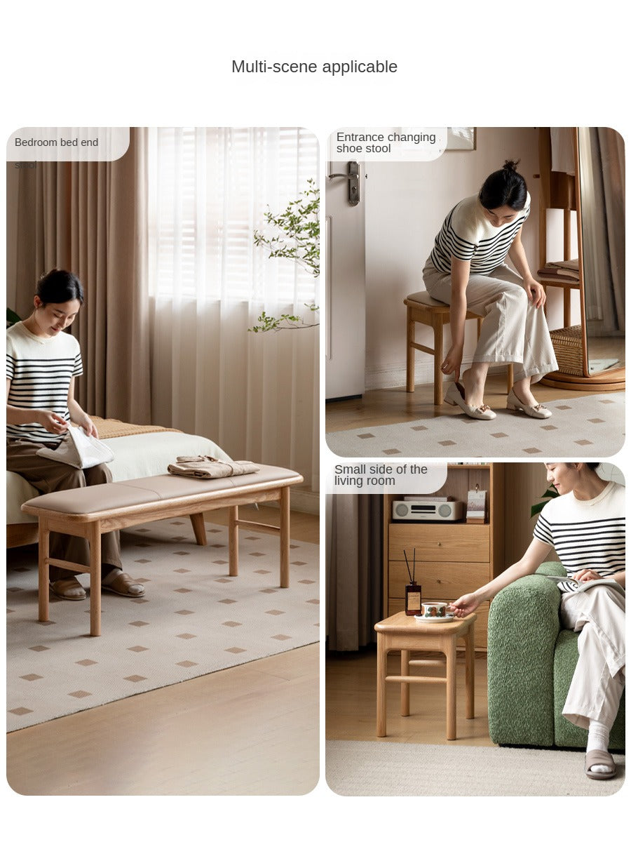 Solid Oak Wood Modern Soft Tea Stool - Comfortable & Stylish Footrest Ottoman for Living Room, Bedroom, or Tea Ceremony
