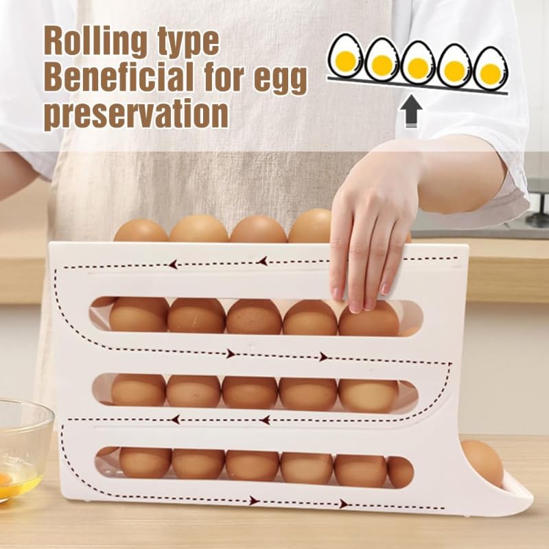 4-Tier Automatic Scrolling Egg Holder for Refrigerator - Large Capacity Space-Saving Egg Dispenser Organizer (30 Eggs) - Transparent Kitchen Storage for Fresh Eggs - Perfect for Breakfast Meal Prep & Baking Needs