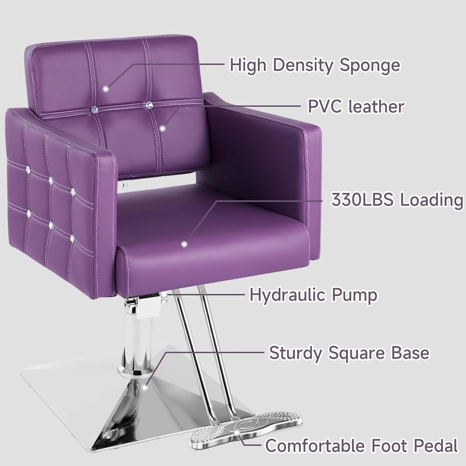 Purple Hydraulic Salon Chair - Adjustable Height Styling & Barber Chair for Home & Professional Use - Multifunctional Hairdresser Braider Chair for Women - Perfect for Salons, Home Styling & Hair Braiding