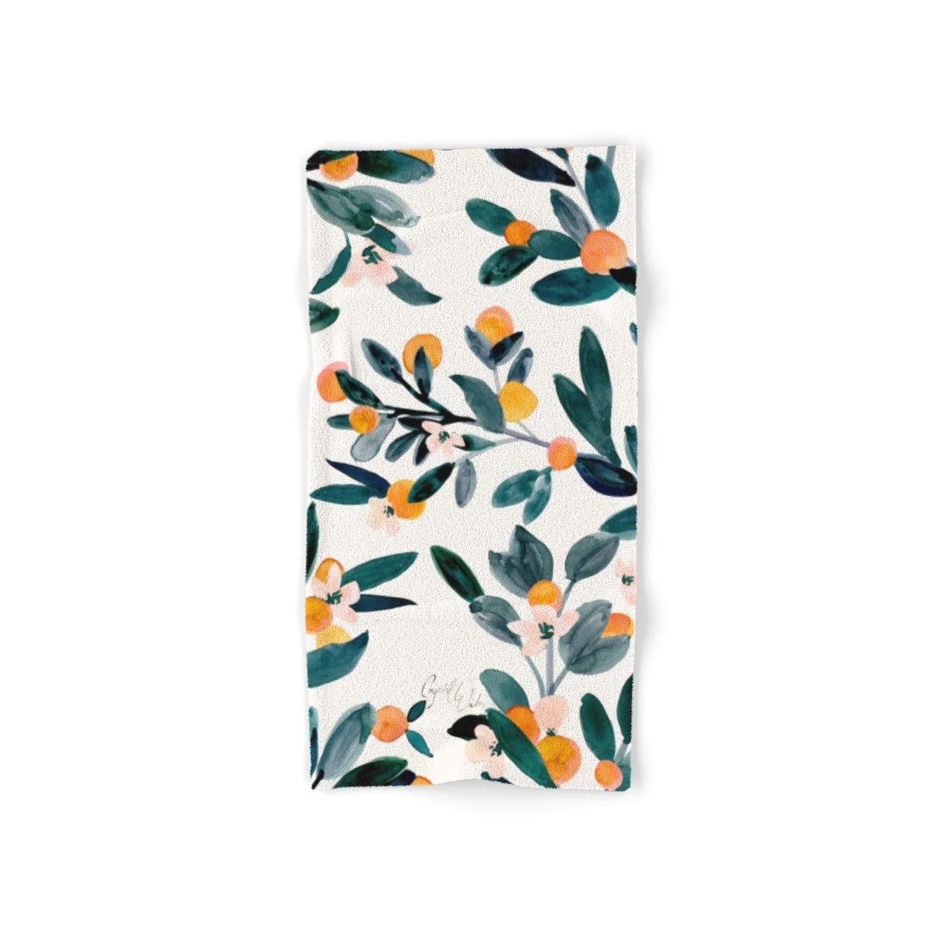 Crystal W Design Clementine Sprigs Cotton Hand and Bath Towel Set - 4 Piece (2 Hand Towels, 2 Bath Towels) for Bathroom, Kitchen, and Guest Room Decor