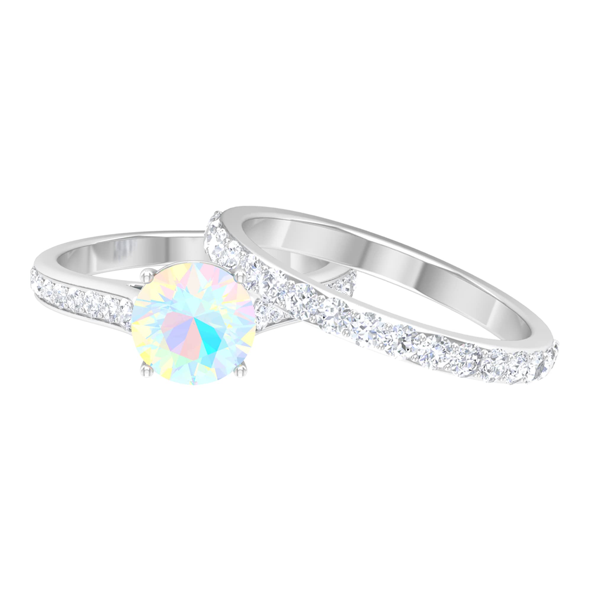 Ethiopian Opal & Moissanite Engagement Ring Set - 14K Solid Gold Wedding Band for Women - Bridal Jewelry Gift for Her - Perfect for Proposals, Anniversaries & Special Occasions