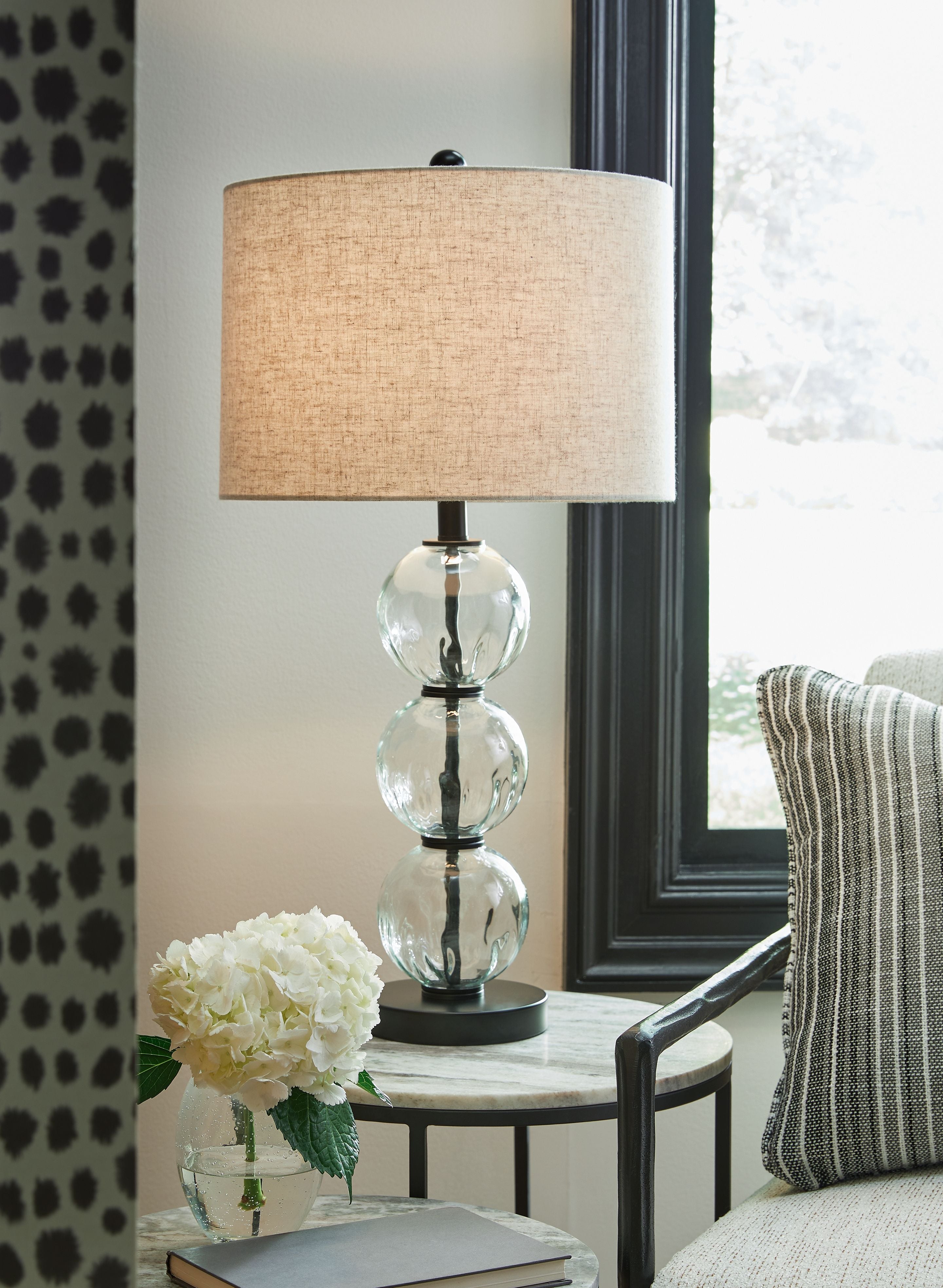 Clear & Black Glass Table Lamp Set of 2 - Modern Home Decor for Living Room, Bedroom, Office - Stylish Lighting for Nightstand, Desk, or Side Table