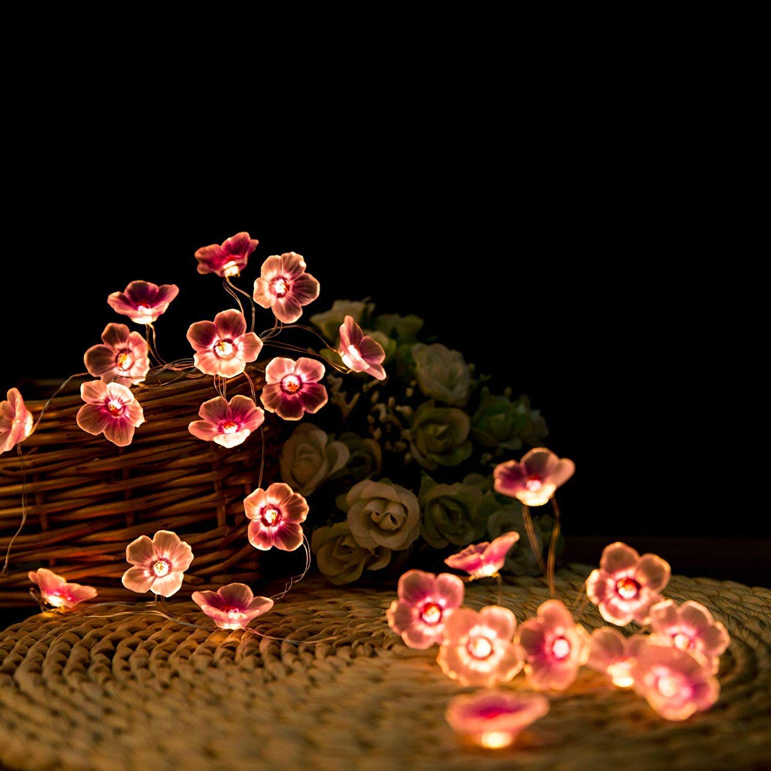 Keeda 9.8ft Pink Cherry Blossom LED String Lights - 30 Battery Operated Fairy Lights for Bedroom, Wedding, Party & Outdoor Decor - Romantic Christmas, Home, Beach Decoration with Copper Wire