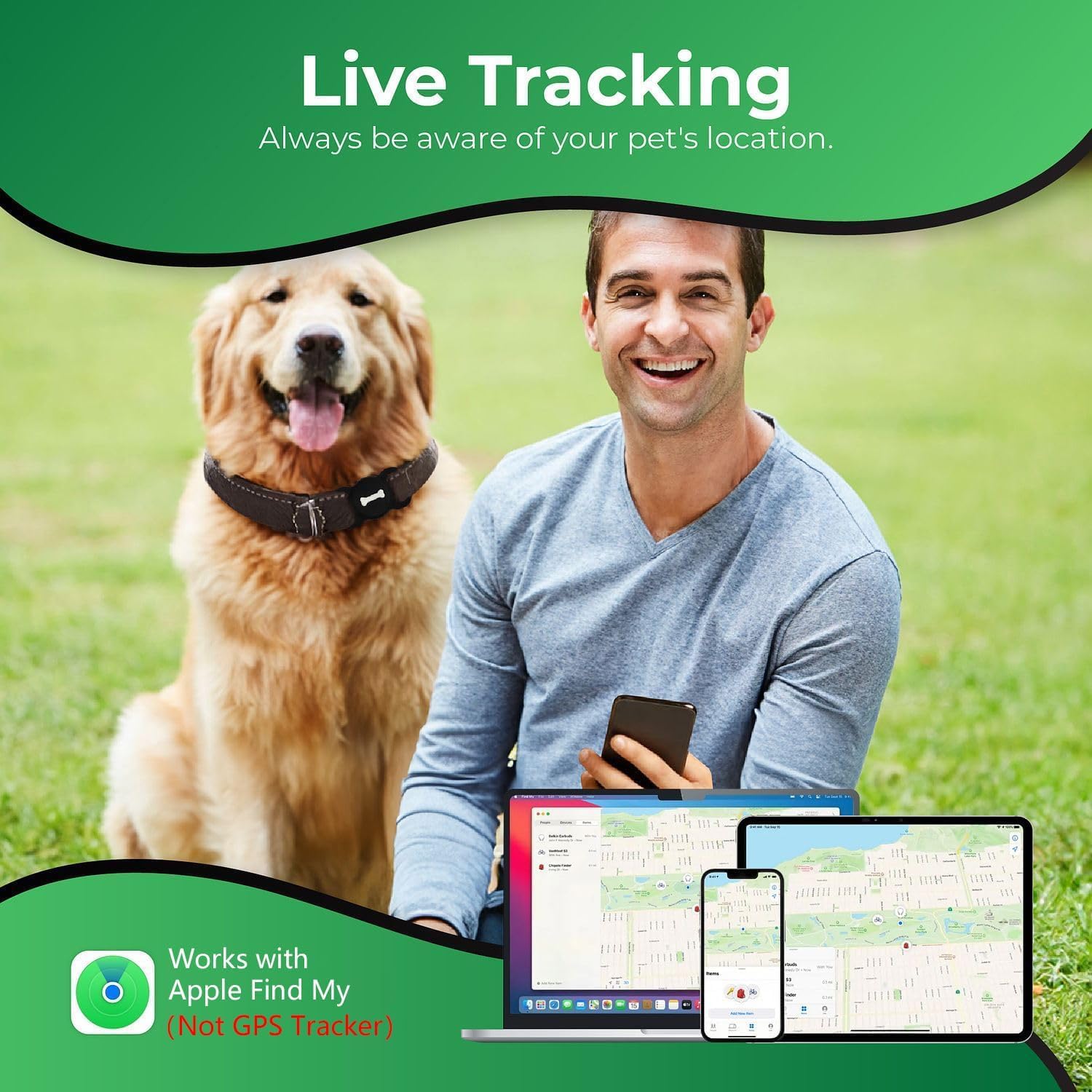 Smart Pet Tracker for Dogs - GPS-Free Location Tracking Device with Black Collar Holder, Compatible with Find My App | Perfect for Outdoor Adventures, Hiking & Keeping Pets Safe at Home