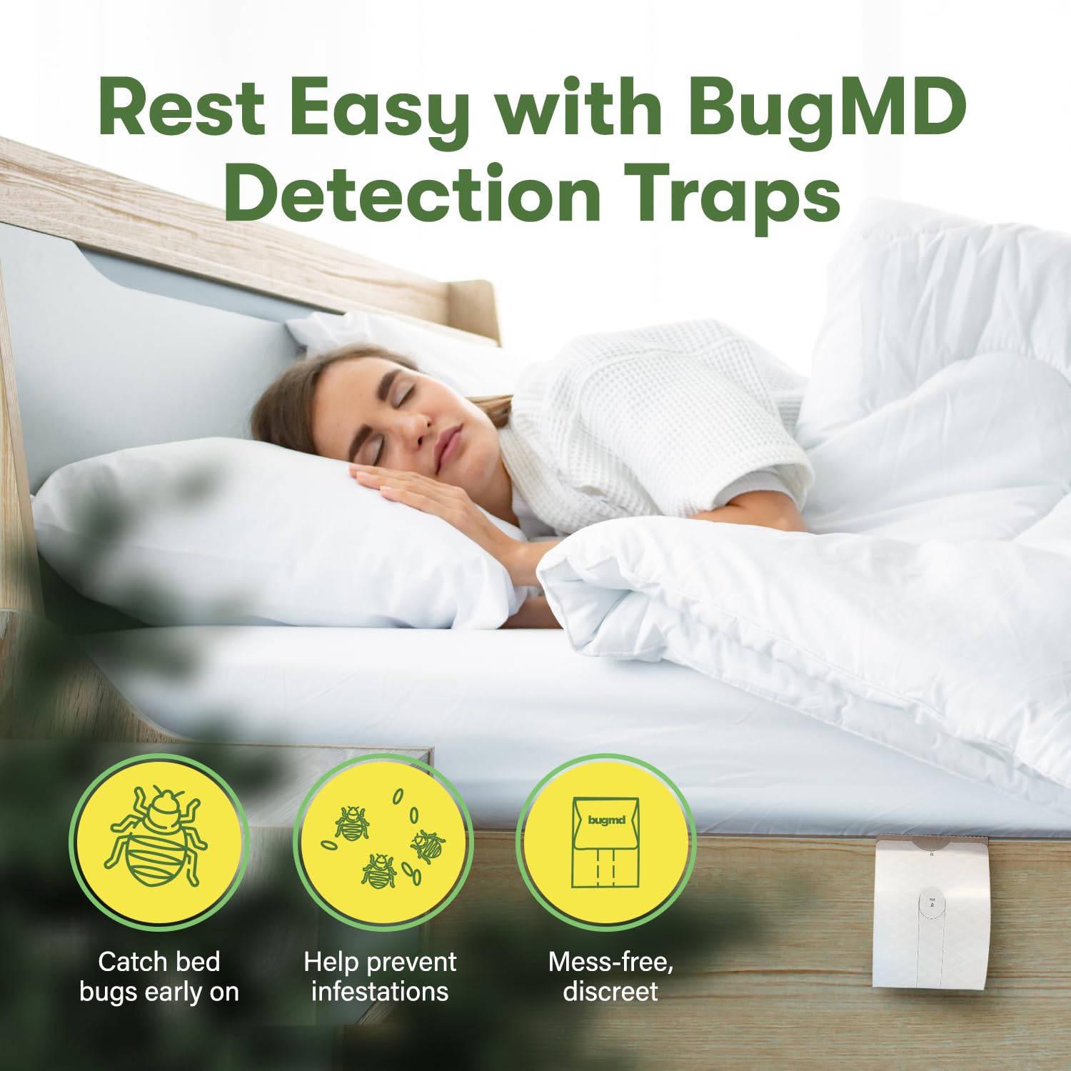 BugMD Bed Bug Trap (1 Pack, 12 Traps) - Effective Bed Bug Interceptors & Sticky Glue Traps for Indoor Pest Control | Prevent & Monitor Bed Bugs in Mattresses, Furniture & Homes