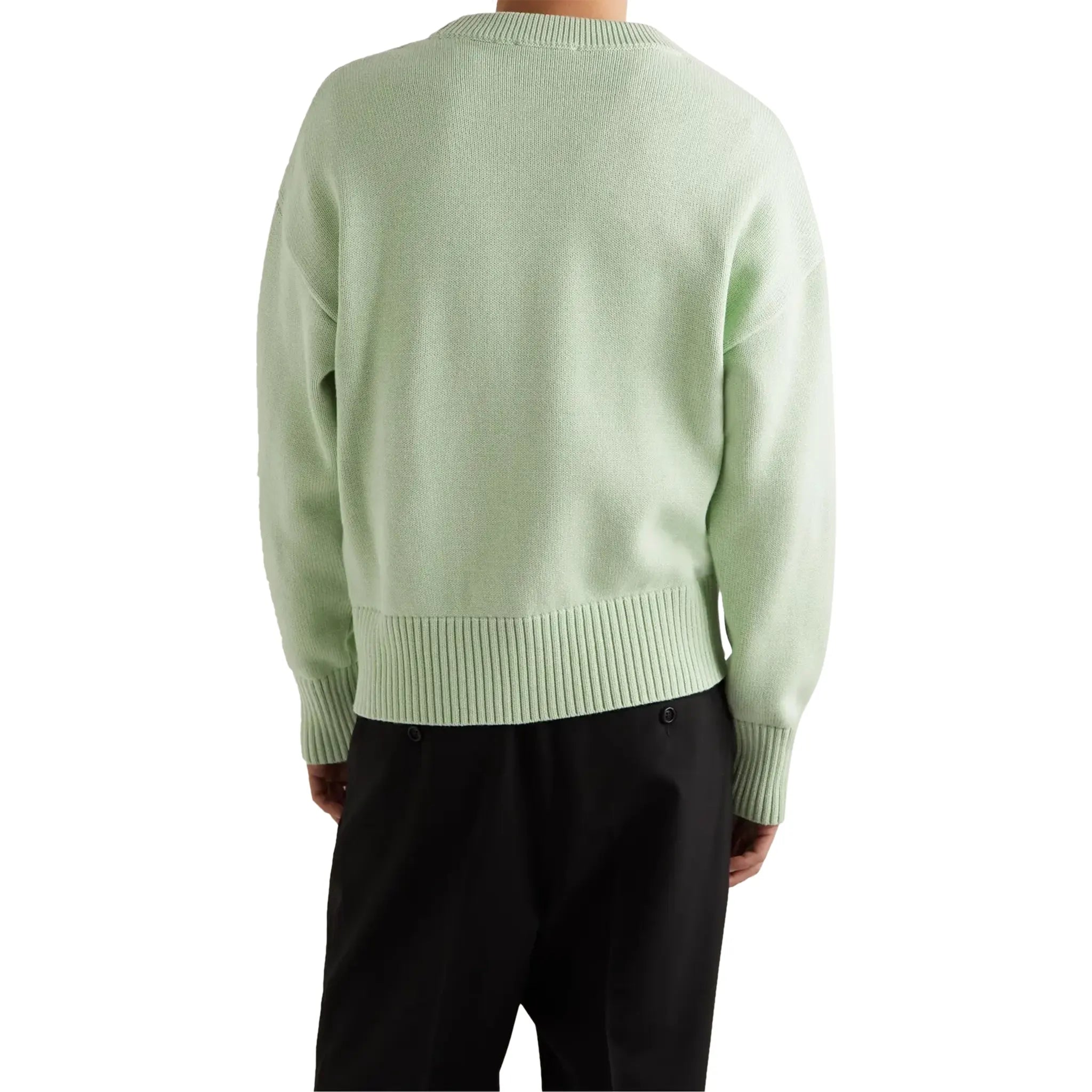 Ami Paris Red Ami De Coeur Logo Intarsia Off Green Sweatshirt for Men & Women | Casual Pullover Hoodie for Streetwear, Fall Fashion & Everyday Wear