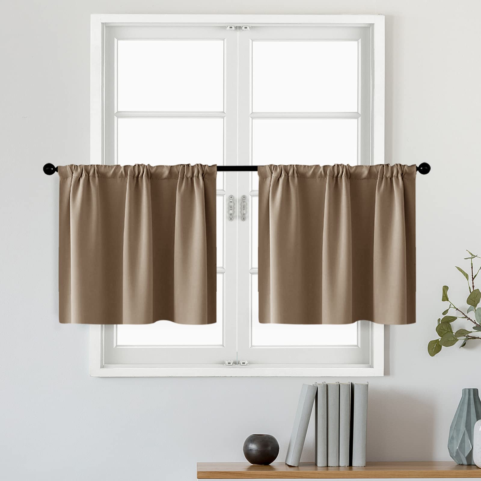 MRTREES 52x24 Inch Brown Short Tier Curtains - Room Darkening Kitchen & Cafe Curtains, Bathroom Window Treatment Set of 2 Panels with Rod Pocket - Perfect for Small Windows, Cozy Home Decor & Privacy Protection