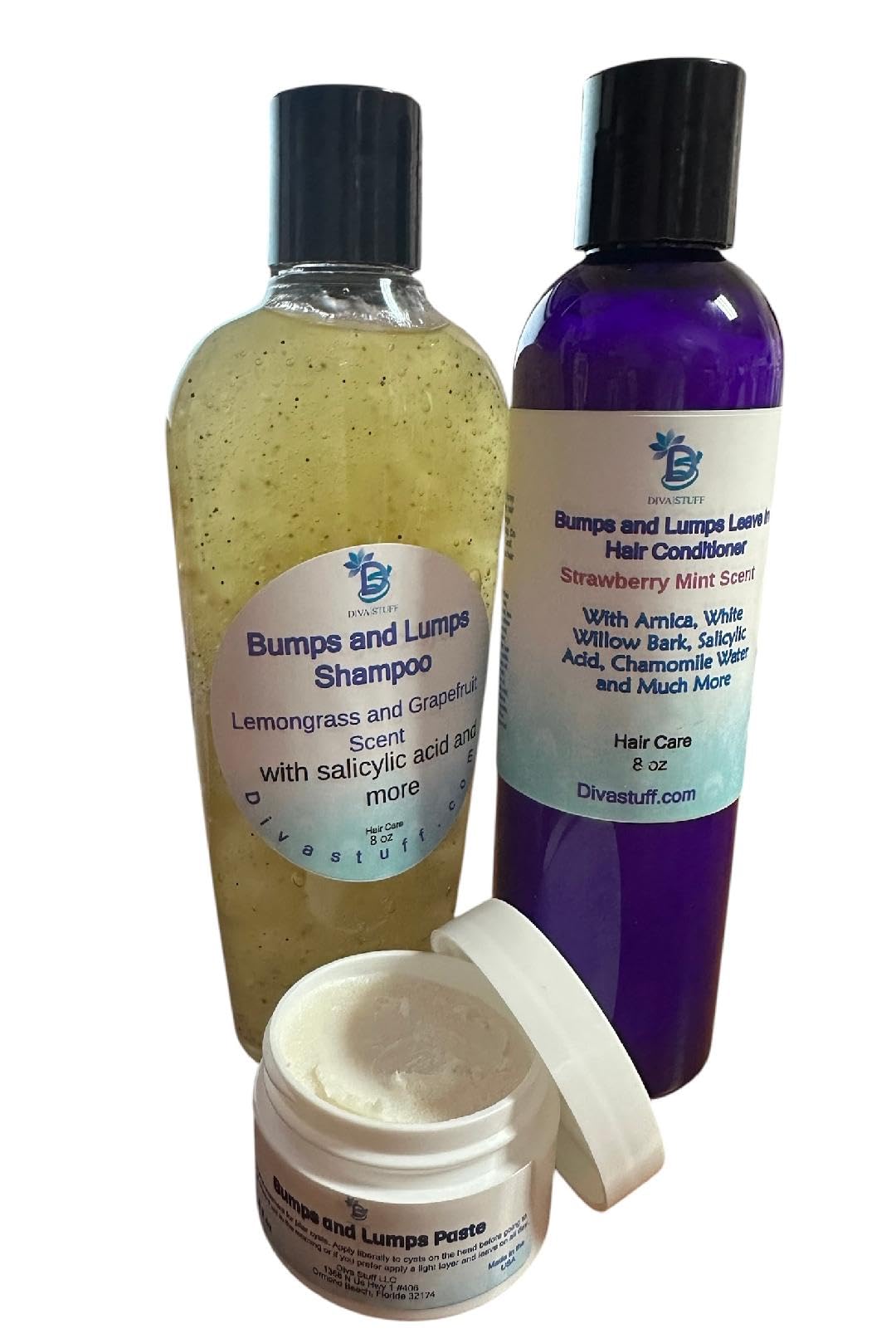 Diva Stuff Bumps and Lumps Shampoo, Leave-In Conditioner & Night Treatment Paste for Scalp Irritation - Soothes Itchy, Problematic Scalp Bumps - Perfect for Daily Hair Care Routine and Nighttime Scalp Treatment