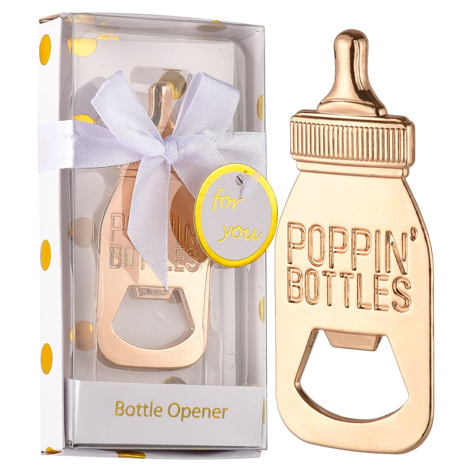 36 Pack Baby Shower Bottle Openers - Poppin Bottle Shaped Neutral Reveal Party Favors, Guest Supplies & Decorations (White) - Perfect for Baby Showers, Gender Reveals & Bridal Showers