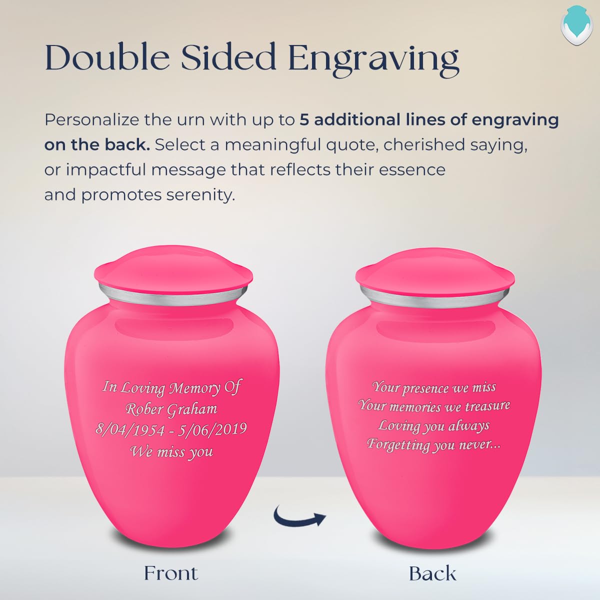 Personalized Cremation Urns for Human Ashes - Large Bright Pink Funeral Urn for Adults with Double Side Engraving (Holds 200 lbs) - Perfect for Memorial Services, Home Display & Honoring Loved Ones