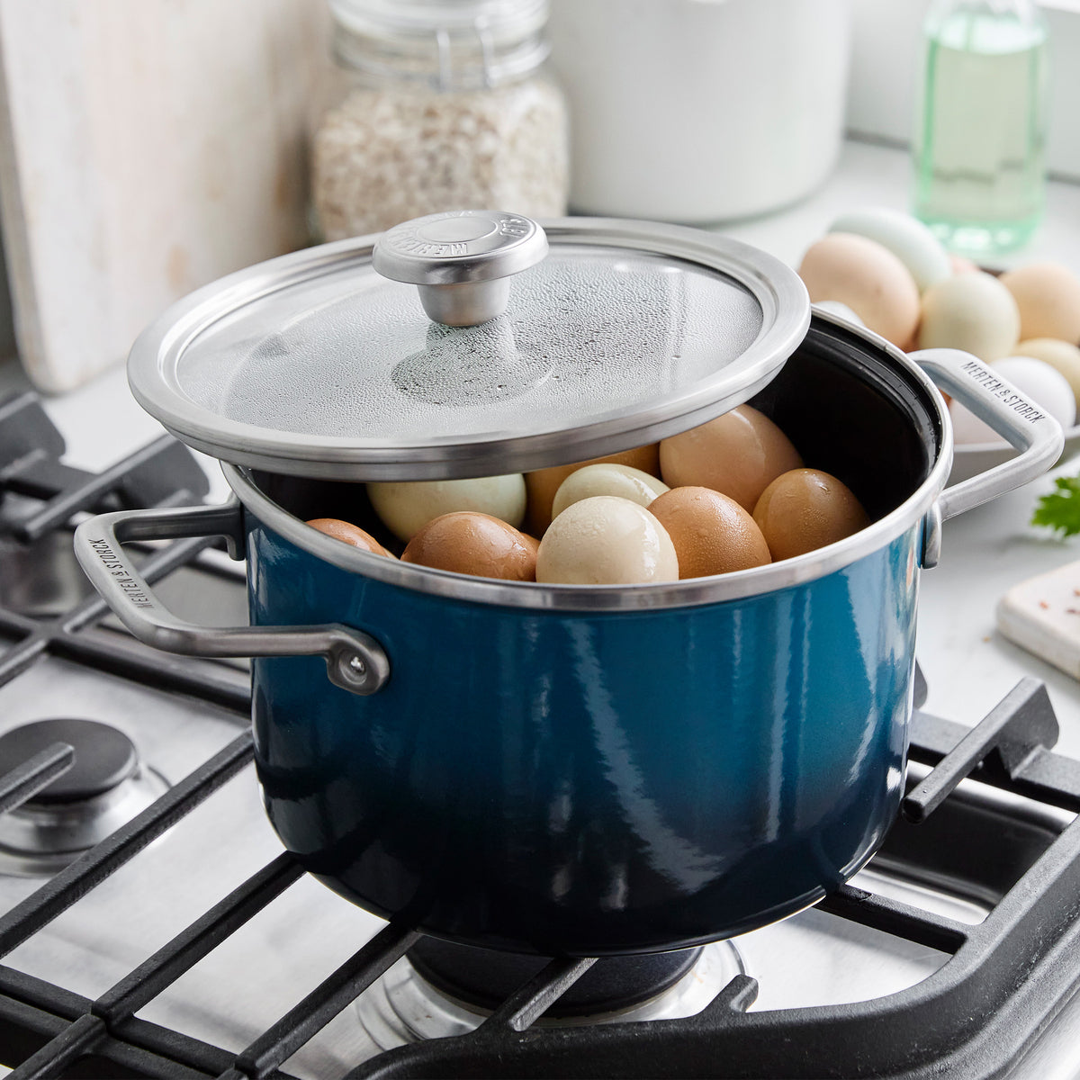 Premium Merten & Storck 4 Quart Enameled Steel Stockpot with Lid - Aegean Teal Blue | Heavy Duty Cooking Pot for Soups, Stews & Pasta | Stovetop & Oven Safe Dutch Oven