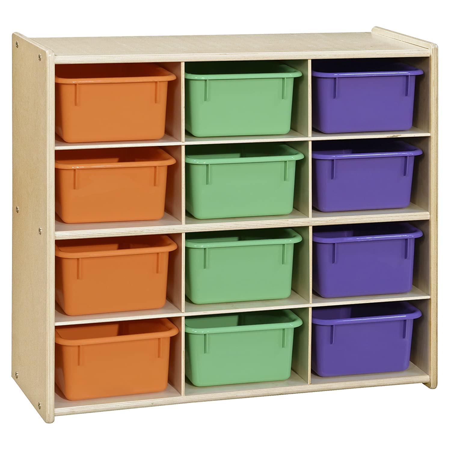 Contender 12-Tray Storage Organizer with Assorted Pastel Trays | Montessori Kids Cubby Shelf Unit for Home, Office & Classroom | Fully Assembled Toy Storage for Playroom, Kindergarten & Daycare