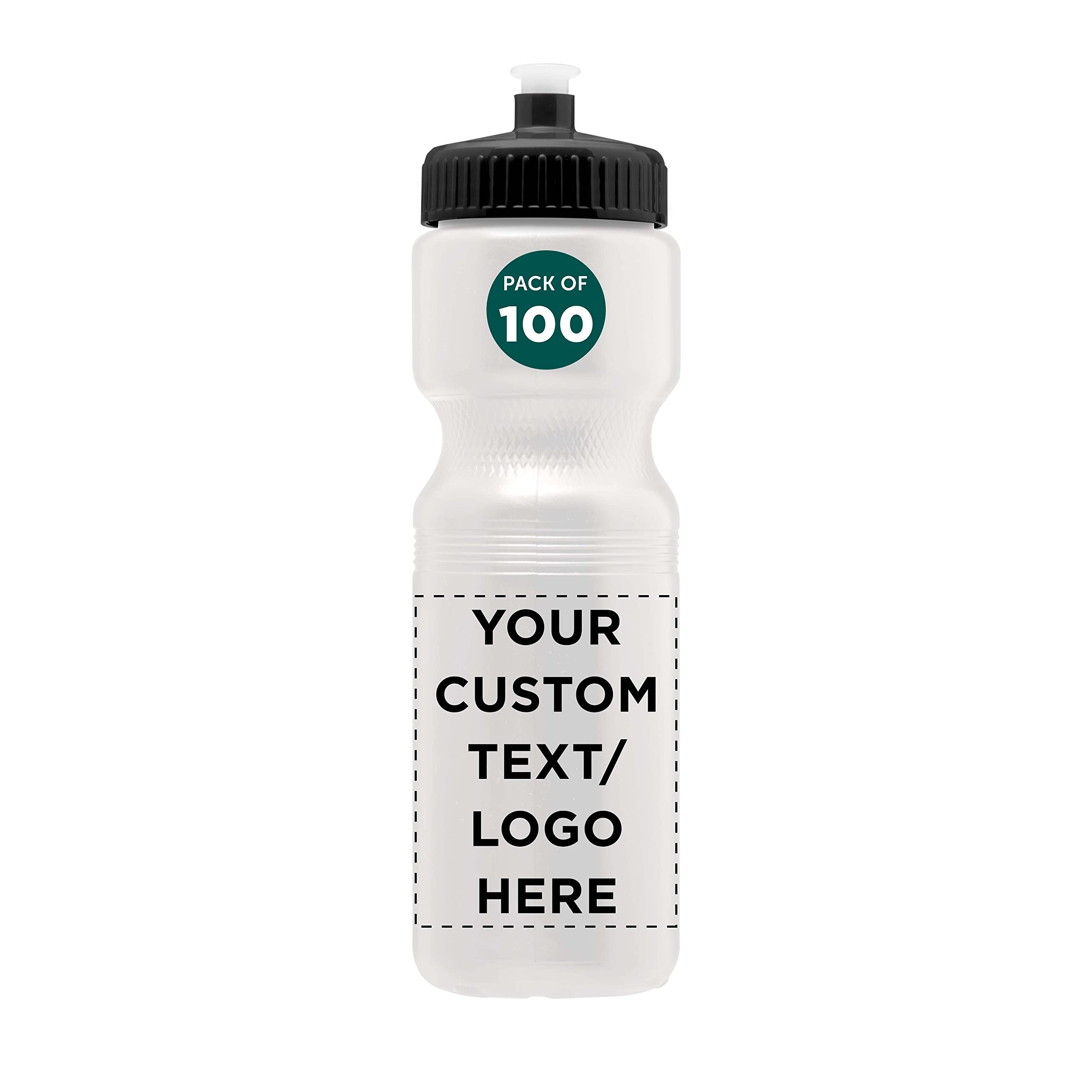 28 oz Custom Push Cap Plastic Water Bottles - Bulk Pack of 100 - Personalized Water Bottles for Gym, Hiking, Camping & Outdoor Sports - White - Ideal for Team Events, Corporate Gifts & School Activities
