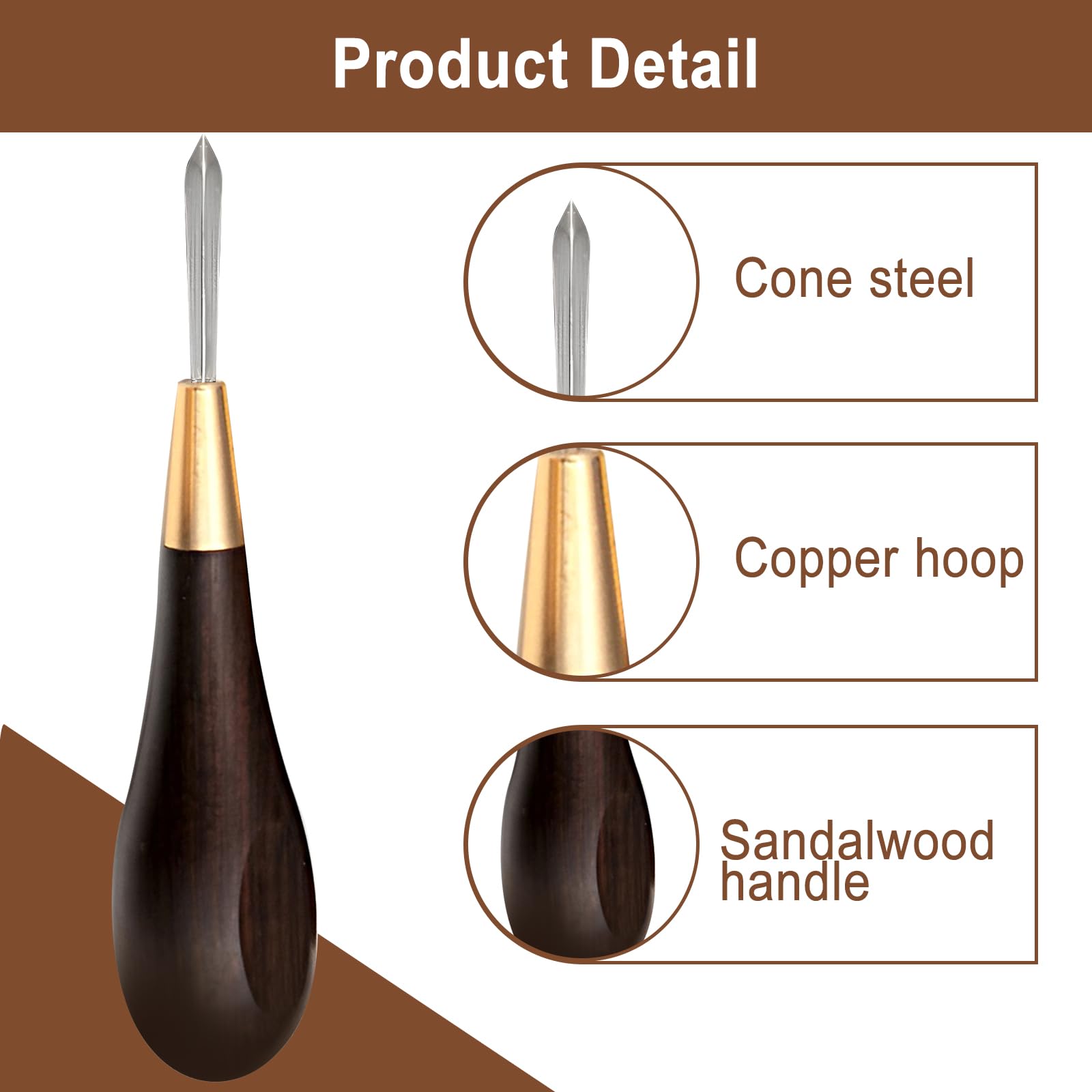 Diamond Shape Stitching Awl, Leather Craft Sewing Awl with Blackwood Handle - 3 Size Chisel Kit for DIY Leatherworking, Shoe Repair, Bag Making & Upholstery Projects