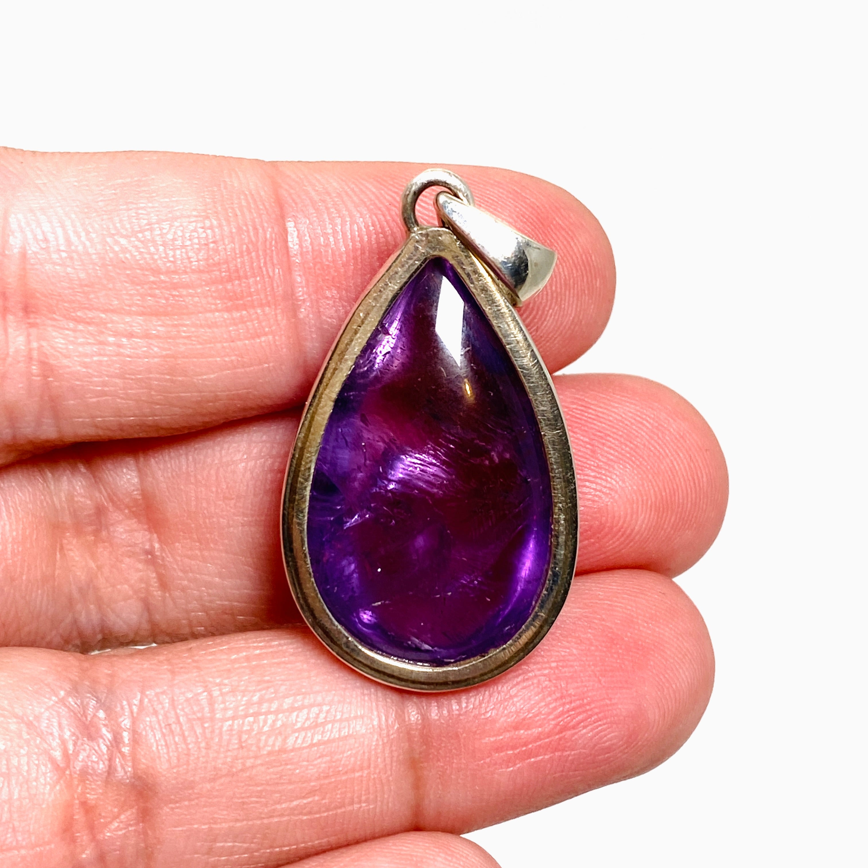 Natural Amethyst Teardrop Cabochon Pendant Necklace - 925 Sterling Silver Jewelry for Women | Perfect for Meditation, Healing & Spiritual Gifts